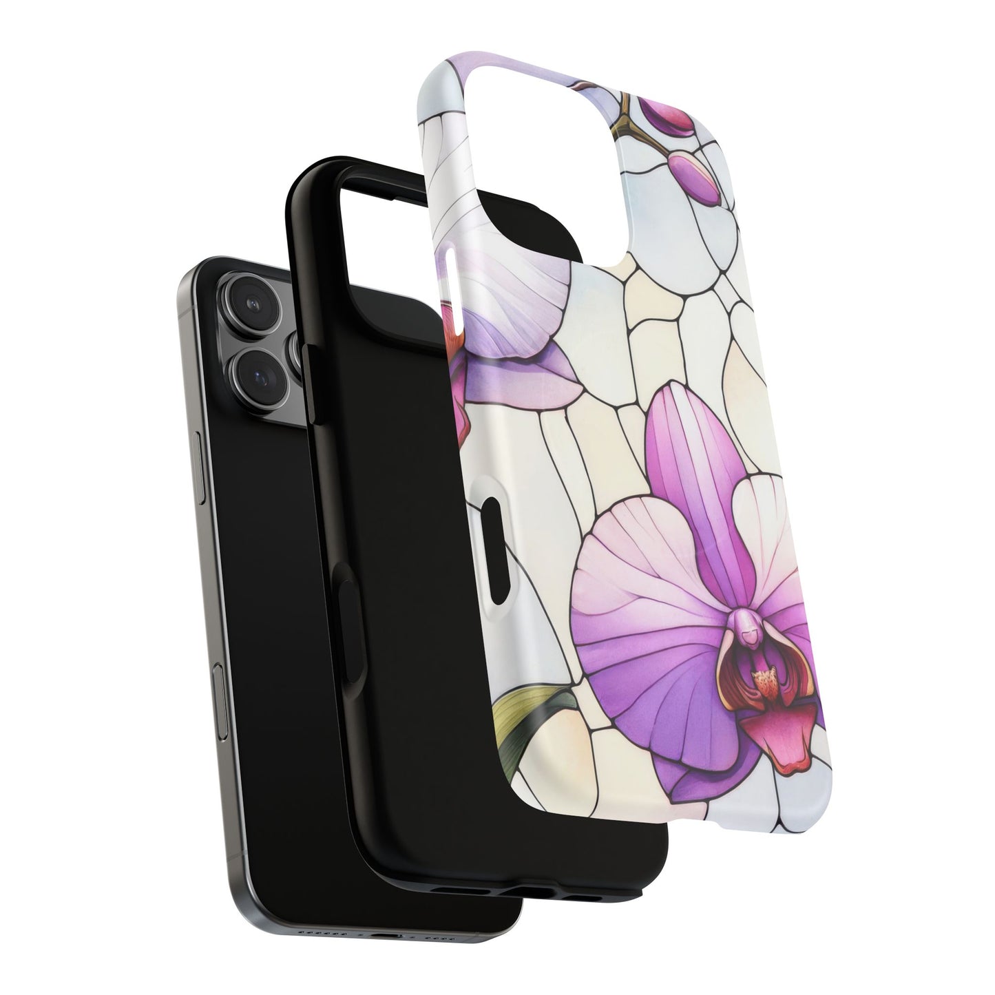 Orchid Grace Tough iPhone Magnetic Case, Protective iPhone Cover, Trendy Stained Glass Design, Floral Gift, Unique iPhone Accessory, Durable iPhone Case