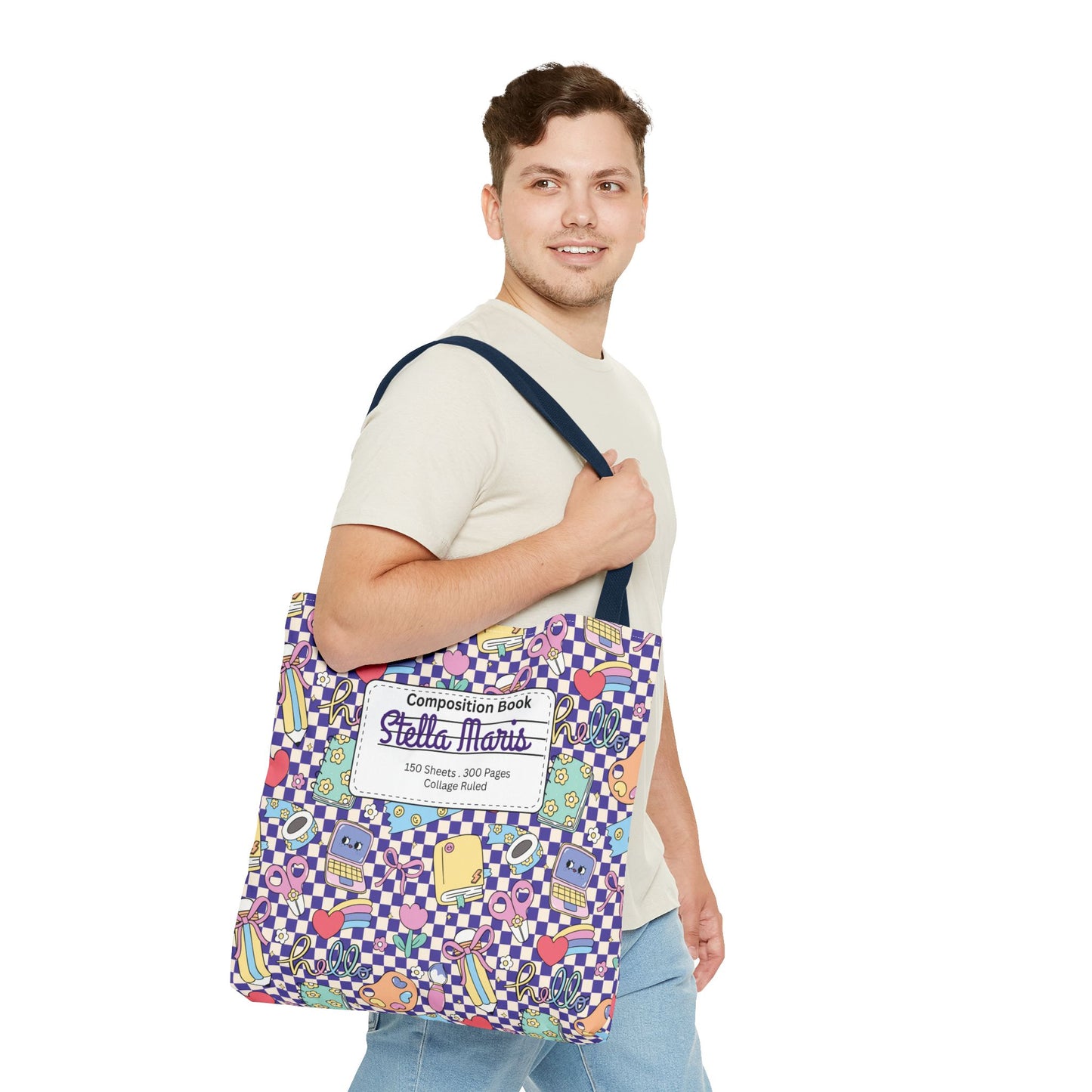 Personalized Purple Doodle Daydream Composition Book Inspired Tote Bag, Back to School Tote, Teacher Gift, Kids Bag, Custom Name Bag, Educational Accessories, Back to School Tote Bag.