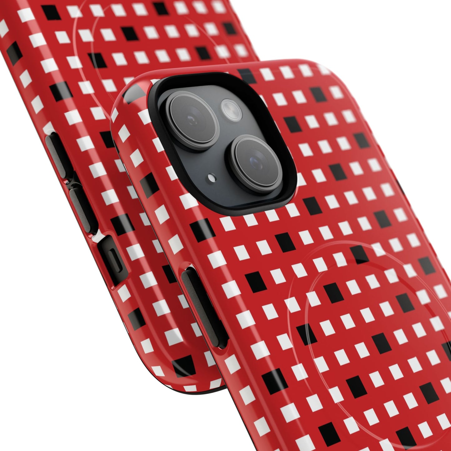 Crimson Gridlock Tough iPhone Magnetic Cases, Durable iPhone Accessories, Gift for Tech Lovers, Modern Design