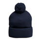 Cozy Pom-Pom Coquette Knit Cap with Embroidered Red Bow