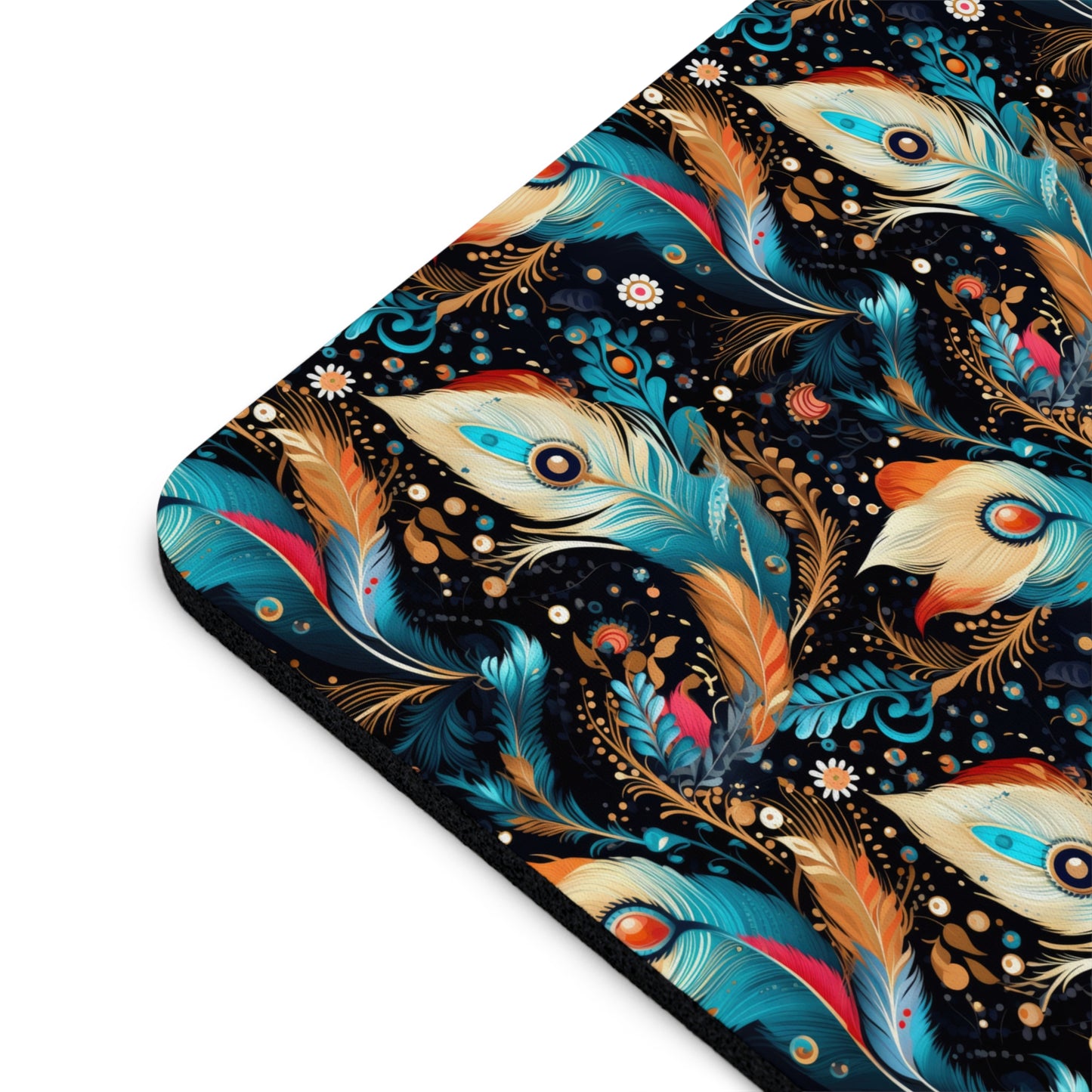 Ethereal Feathers Floral Printed Mouse Pad - Elegant Peacock Design for Home Office & Gifts