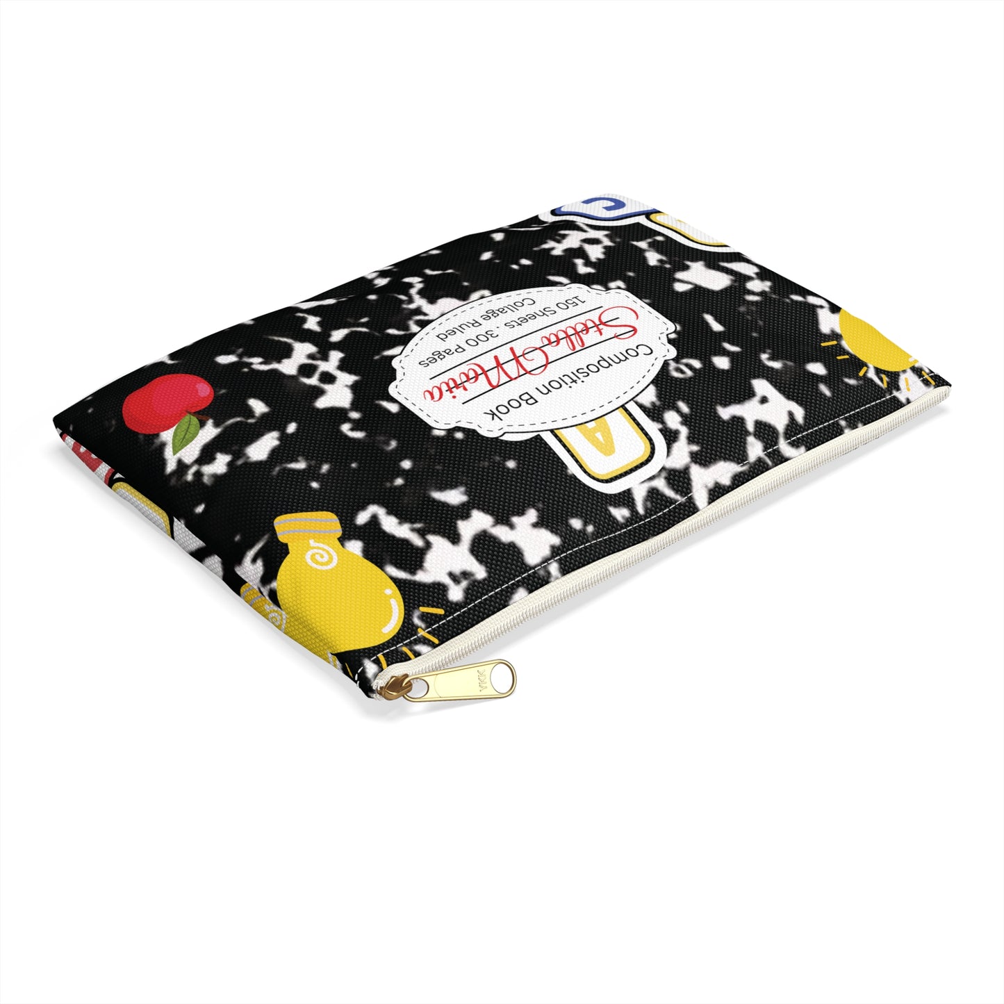 Personalized Black Composition Book Inspired Accessory Pouch, Kids School Supplies, Classroom Organizer, Teacher Gift, Fun Stationery Case, Back to School