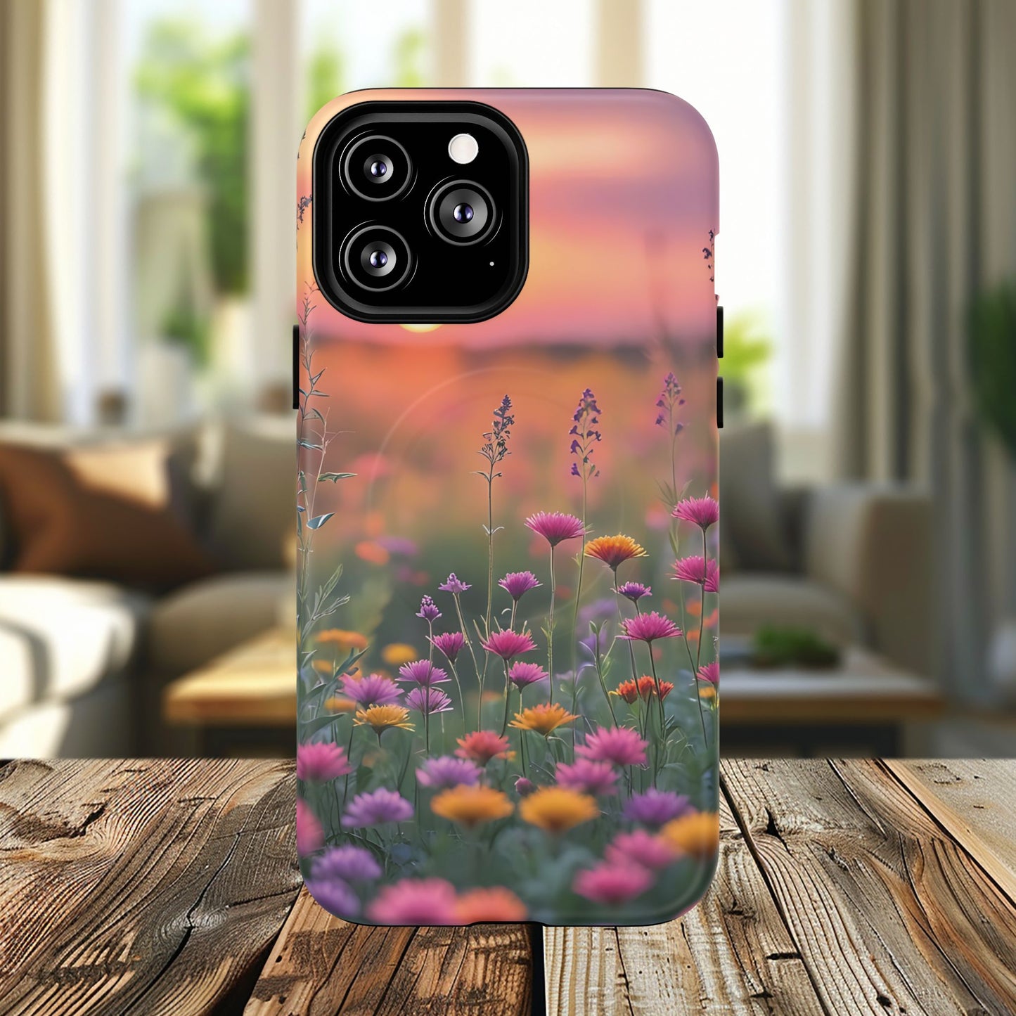 Floral Sunset Phone Case, Tough Magnetic Cases for iPhone, Nature Lover Gift, Durable Protection, Eco-Friendly Phone Accessory