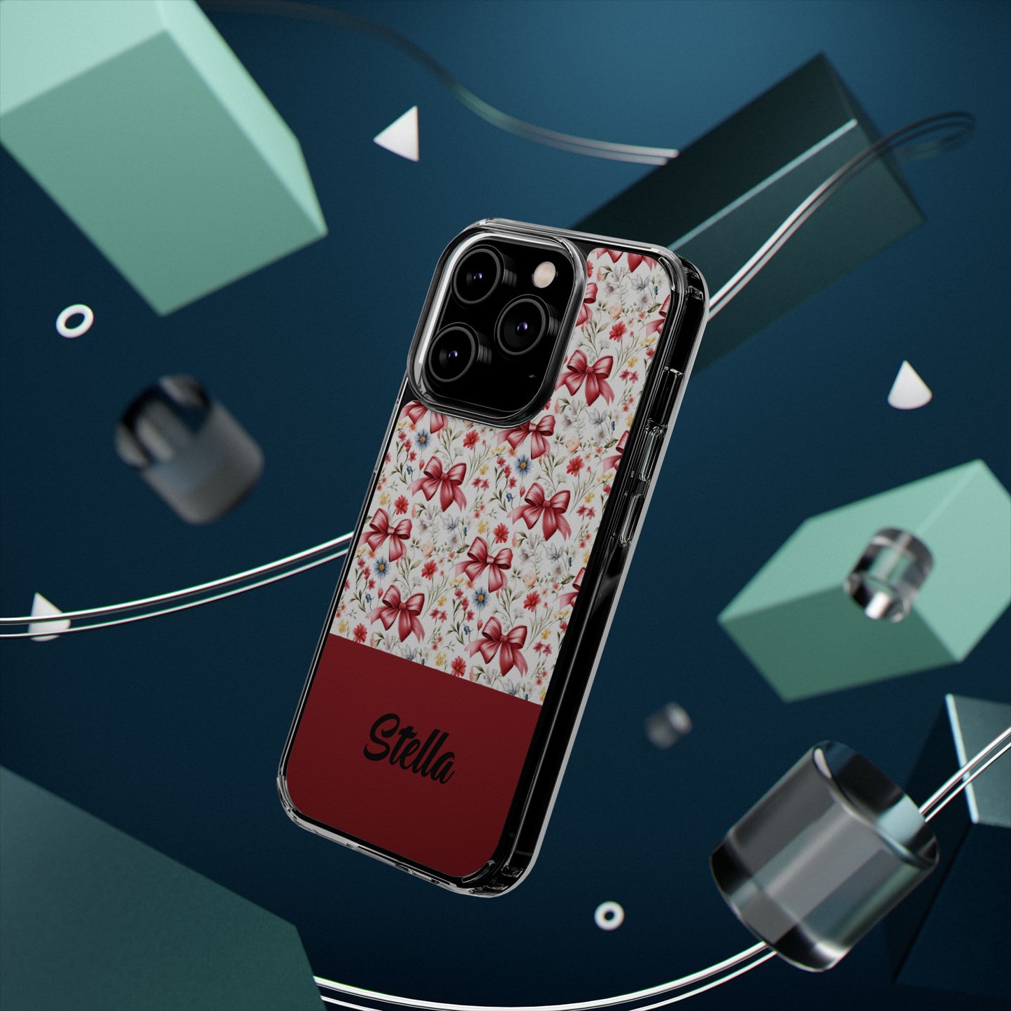 Personalized Rosette Coquette Floral Bow Clear iPhone, Samsung Cases — Custom Name Phone Cover