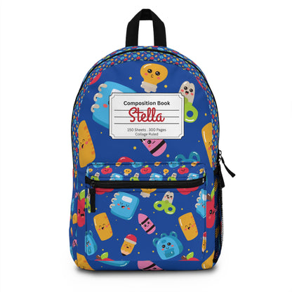 Personalized Blue Kawaii Composition Book Inspired Backpack for Students, Fun School Bag, Back to School Essentials, Notebook Print Backpack, College Student Gift
