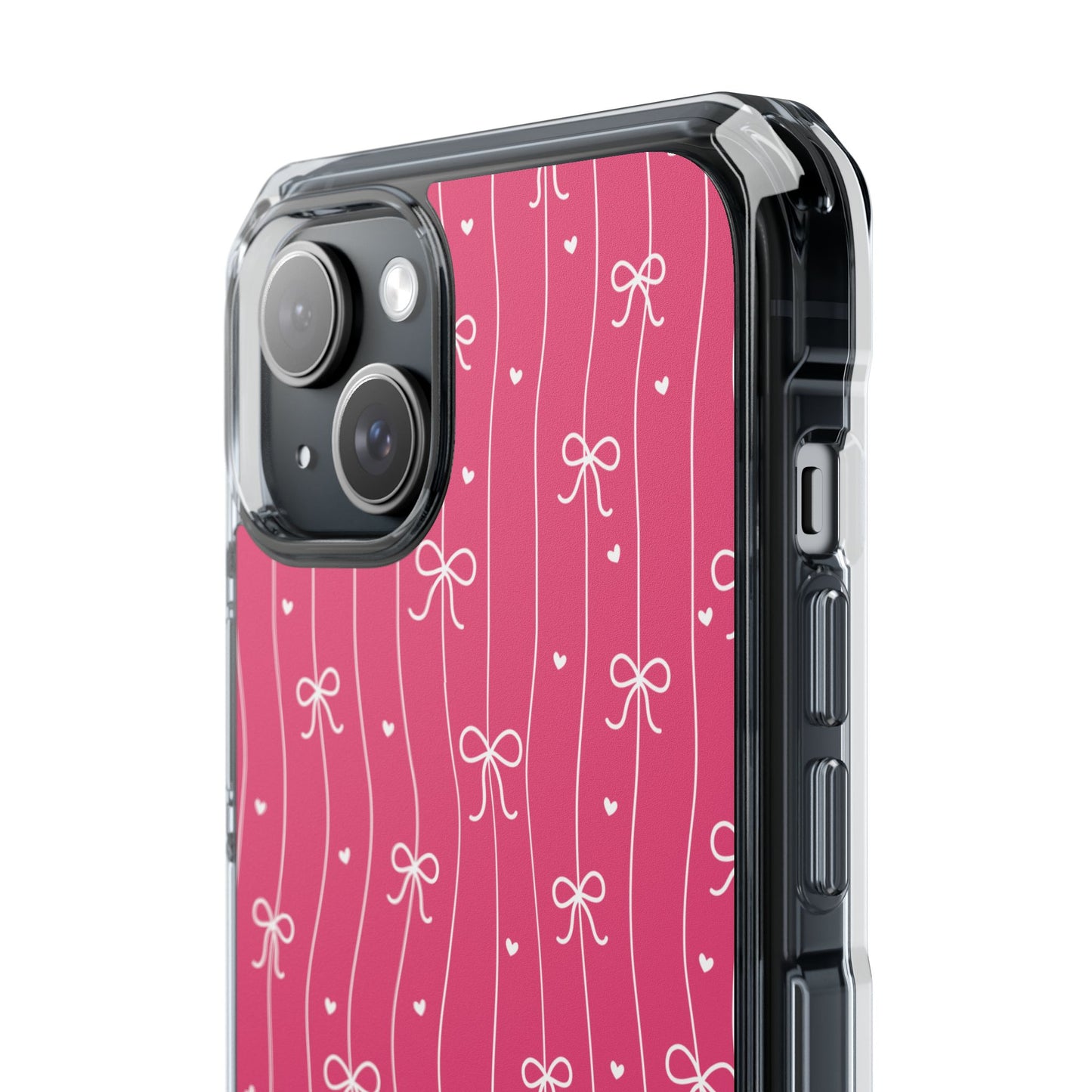 Personalized Pink Bow Coquette Tough Magnetic MagSafe® Clear iPhone Case  iPhone® 13, 14, iPhone 15, iPhone 16, iPhone 17, Pro, Pro Max, Plus Cases.