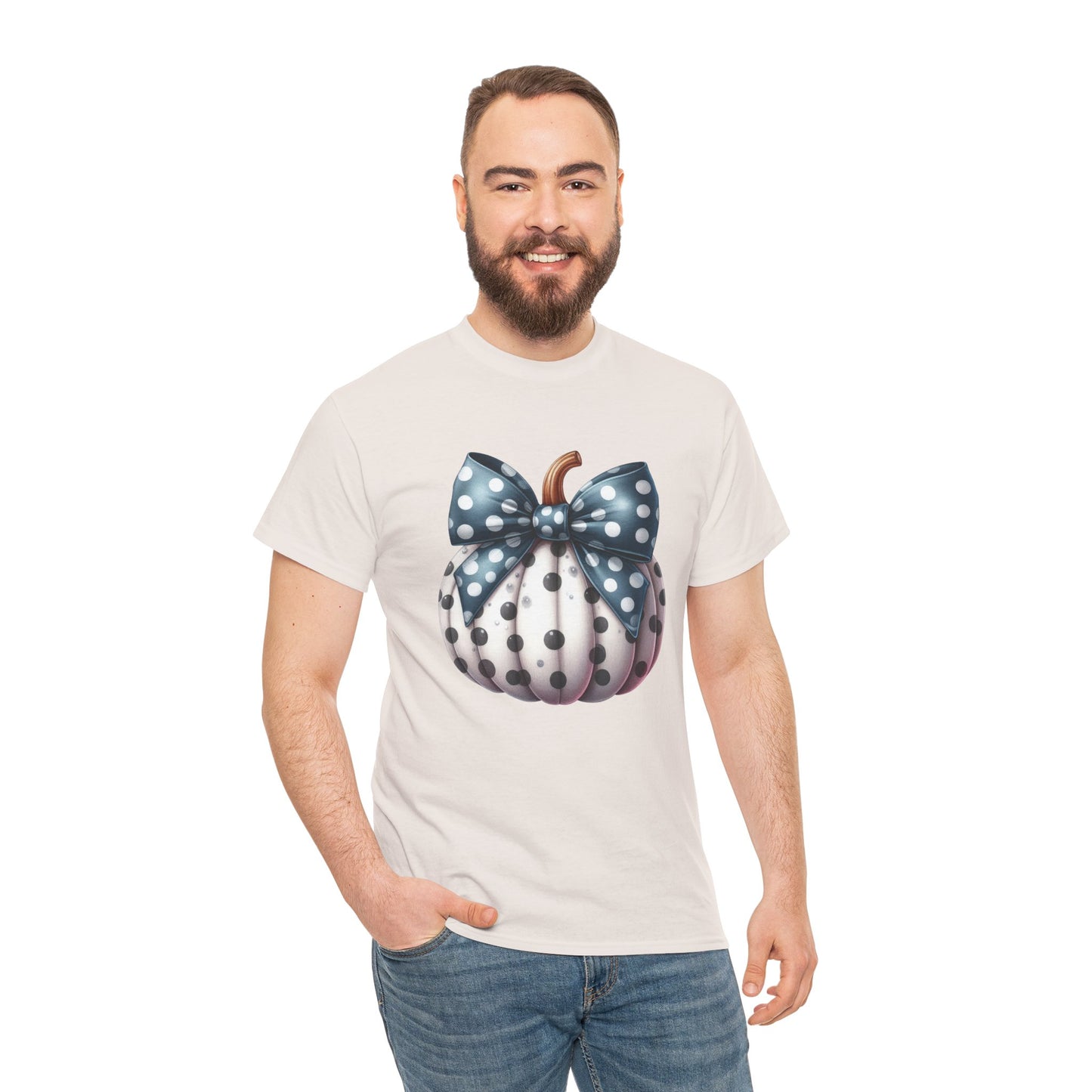 Polka Dot Pumpkin Charm Unisex Heavy Cotton Tee