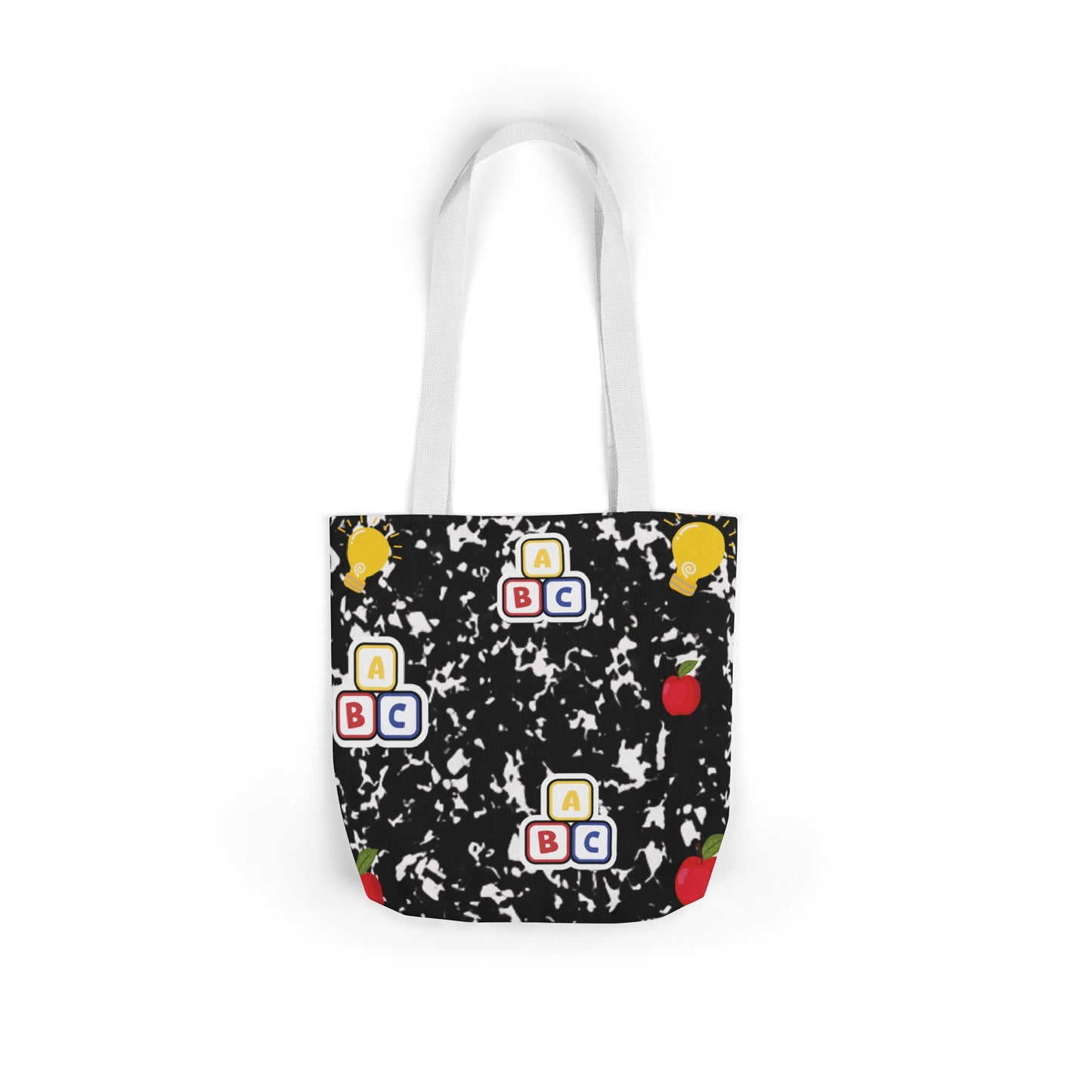 Personalized Black Composition Book Inspired Canvas Tote Bag with Colorful Straps, Cute School Bag, Eco-Friendly Tote, Back to School Shopping Bag, Teacher Gift Idea