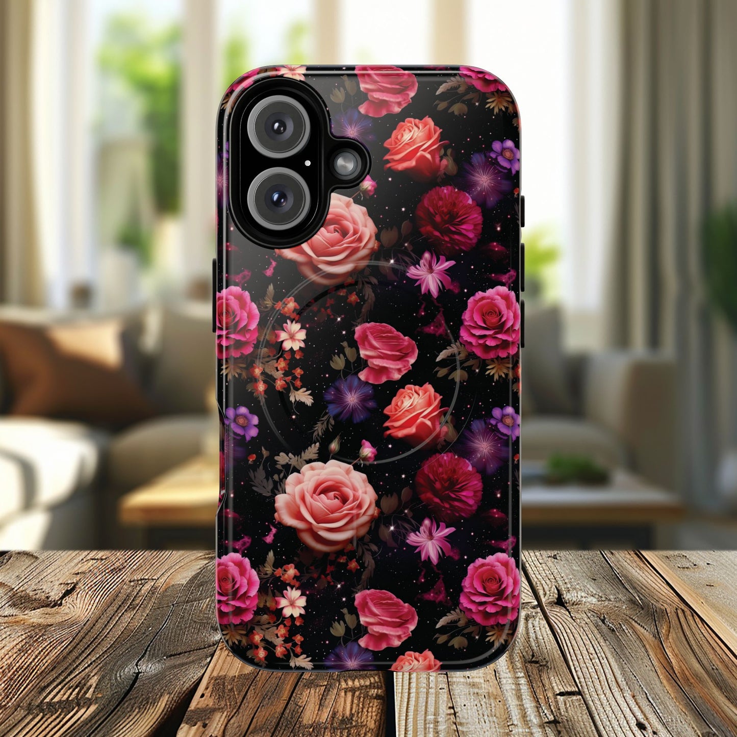 Starry Rose Garden Tough Magnetic Phone Case, Stylish Phone Cover, Gift for Her, Elegant Floral Design, Durable Phone Accessories