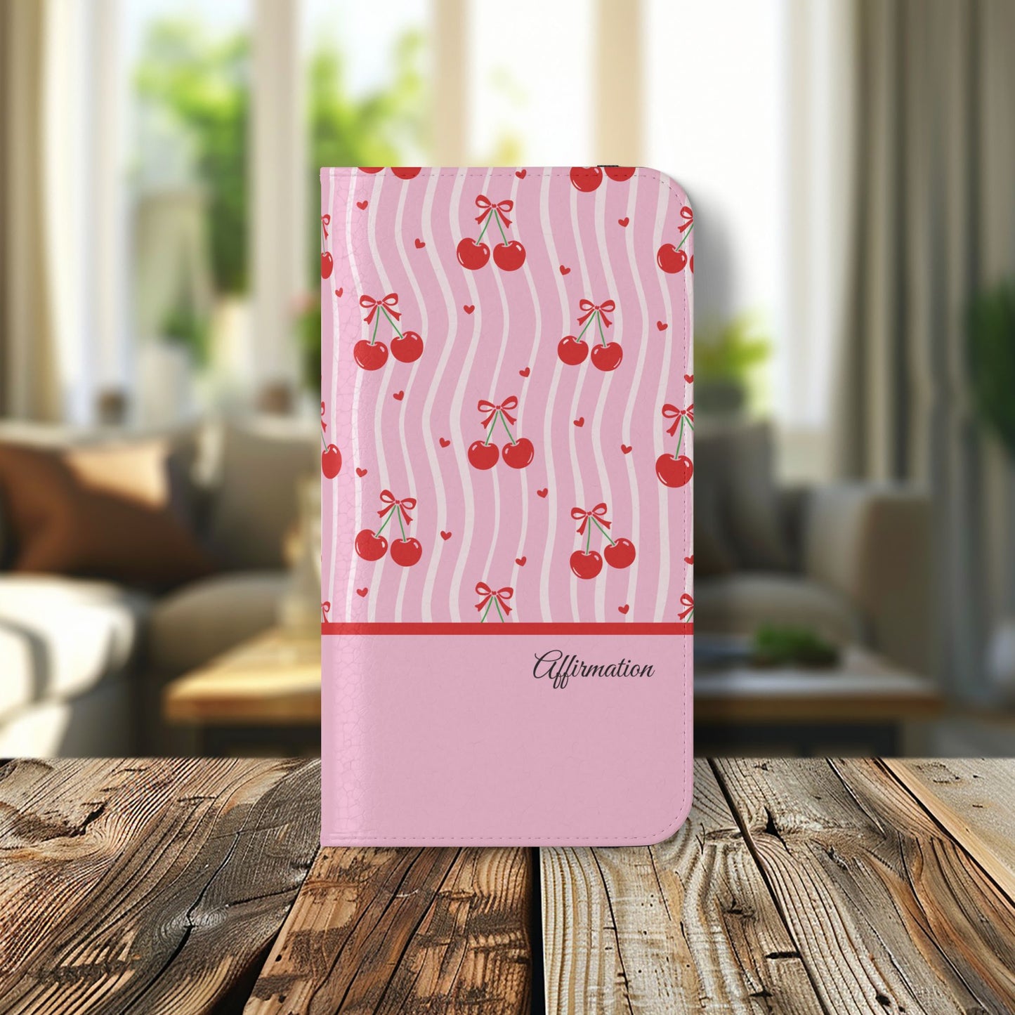 Personalized Cherry Blossom Dreams Flip iPhone and Samsung Cases — Wallet Folio with Name & Affirmation.