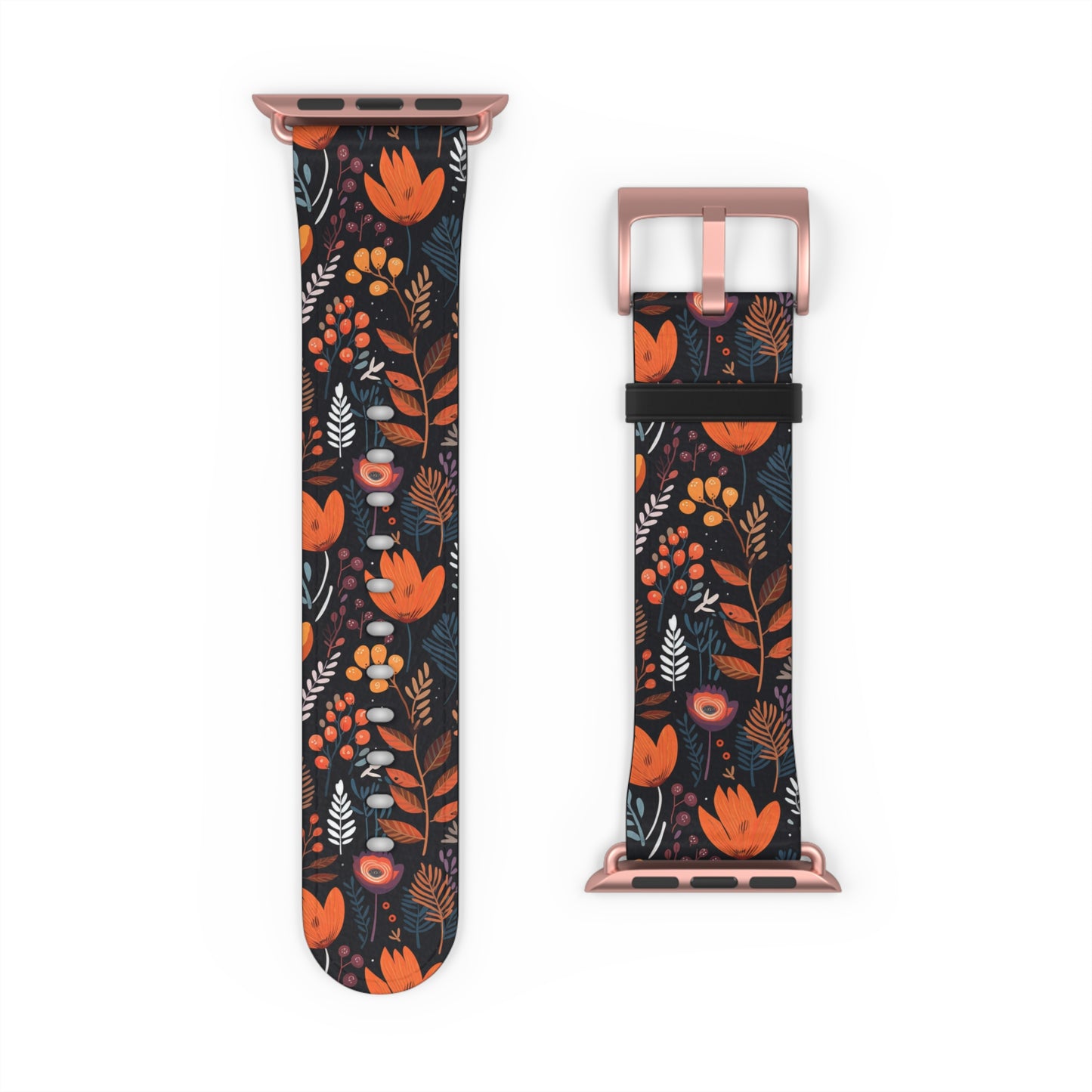 Autumn Bloom Floral Patterned Watch Band - Boho Chic Accessory, Gift for Her, Adjustable Strap for Smartwatch, Trendy Wristband, Floral Design.