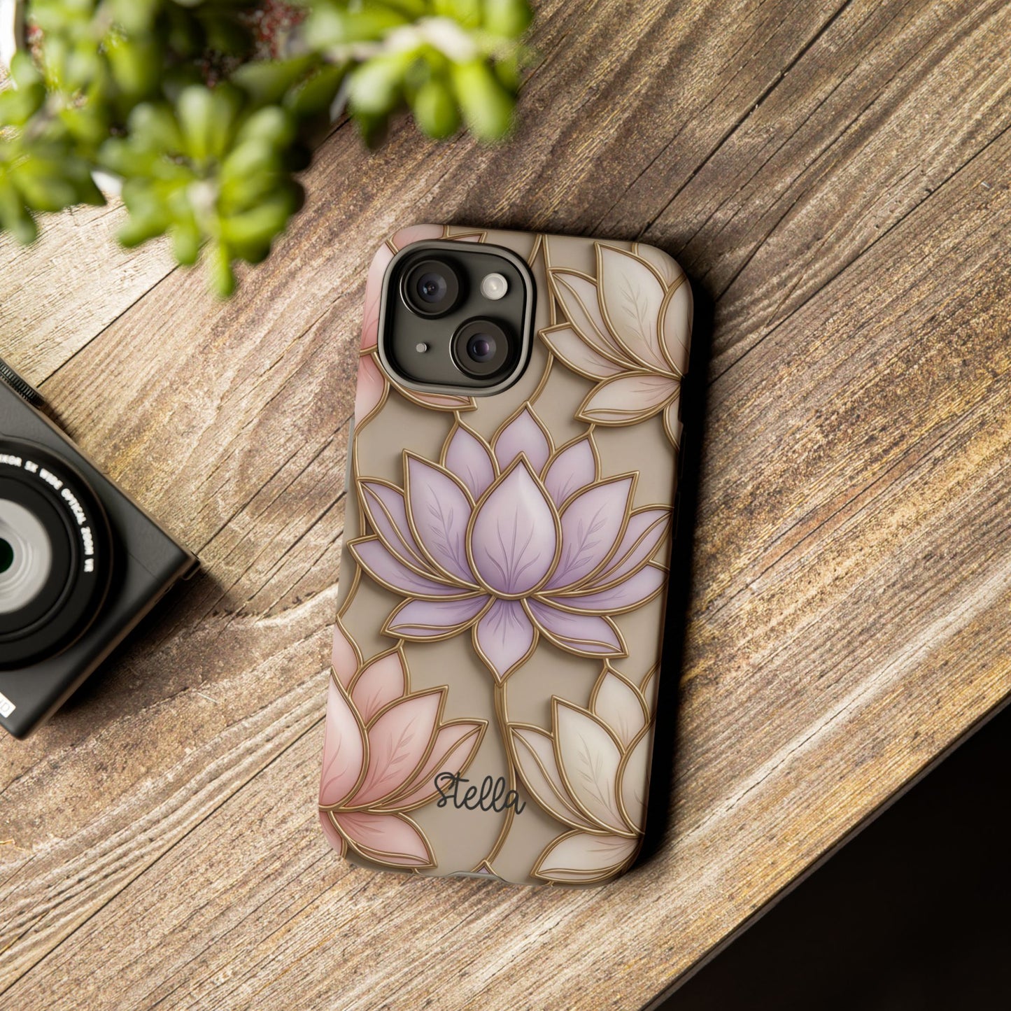 Personalized Lotus Floral Stained Glass Effect Tough Phone Case