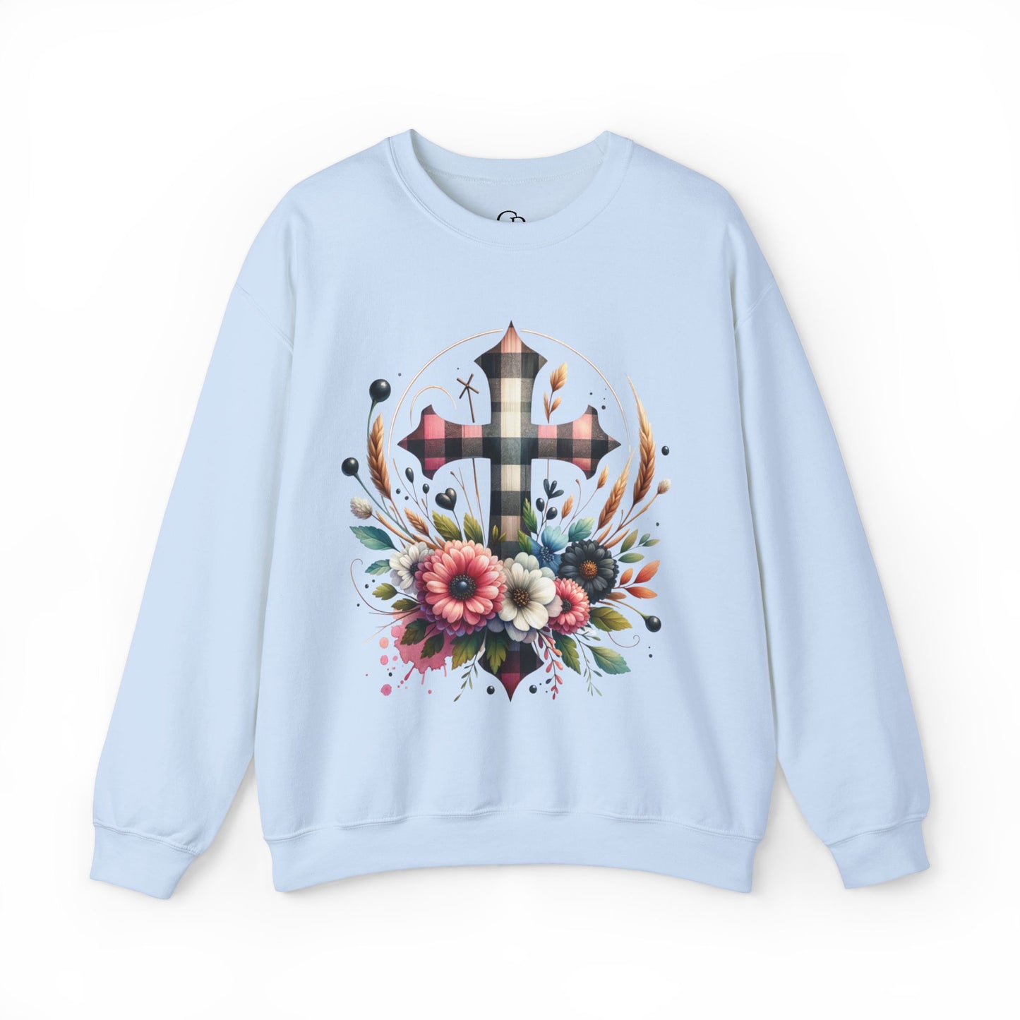 Faith and Floral Cross Unisex Heavy Gildan Blend™ Crewneck Sweatshirt.