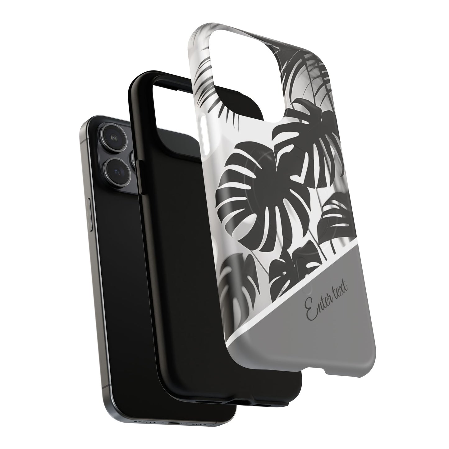 Personalized Monochrome Monstera Tropical Phone Case - Tough Magnetic MagSafe® Cases, Gifts for Nature Lovers, Stylish Phone Accessories, Gifts for Her.