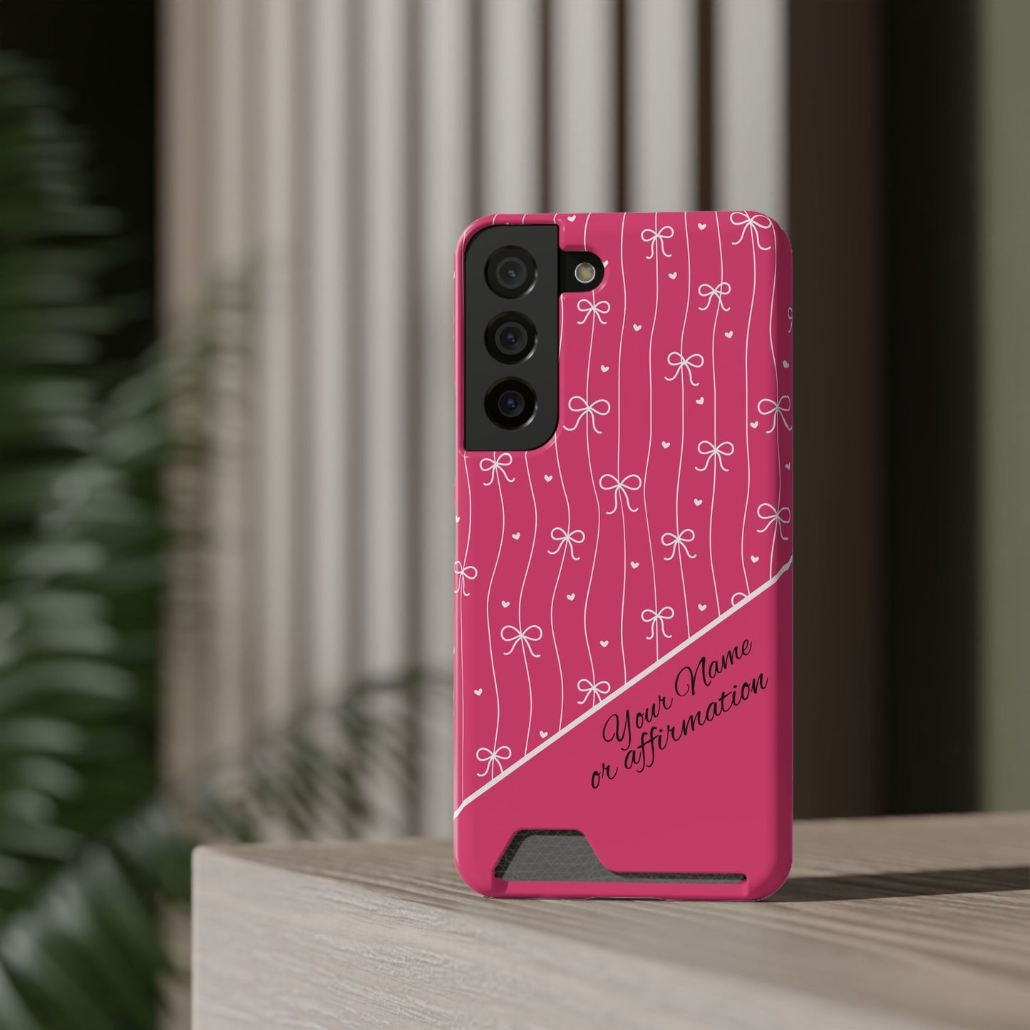 Personalized Pink Bow Coquette iPhone and Samsung Card Case — Custom Name or Affirmation