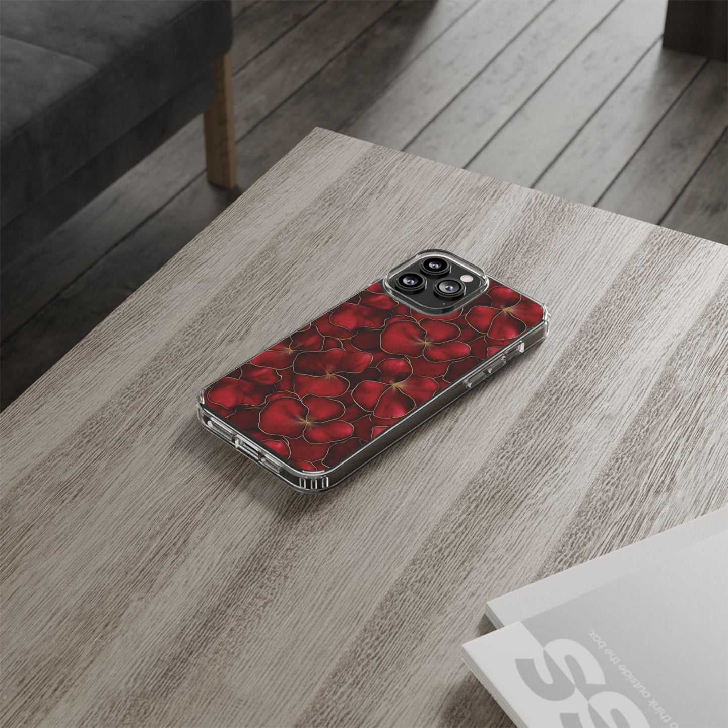 Velvet Petal Noir Floral Petal Clear Impact-Resistant iPhone and Samsung Case.