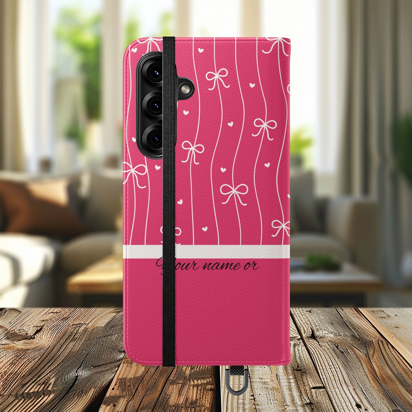 Personalized Pink Bow Coquette Flip iPhone and Samsumg Case — Custom Name or Affirmation Wallet Cover