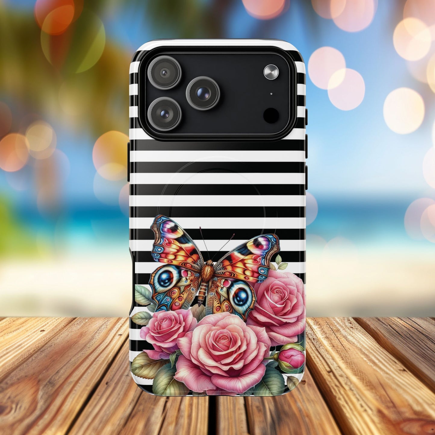 Butterfly & Roses Tough iPhone Magnetic Case, Floral iPhone Cover, Nature-Inspired, Gift for Her, Trendy Accessories