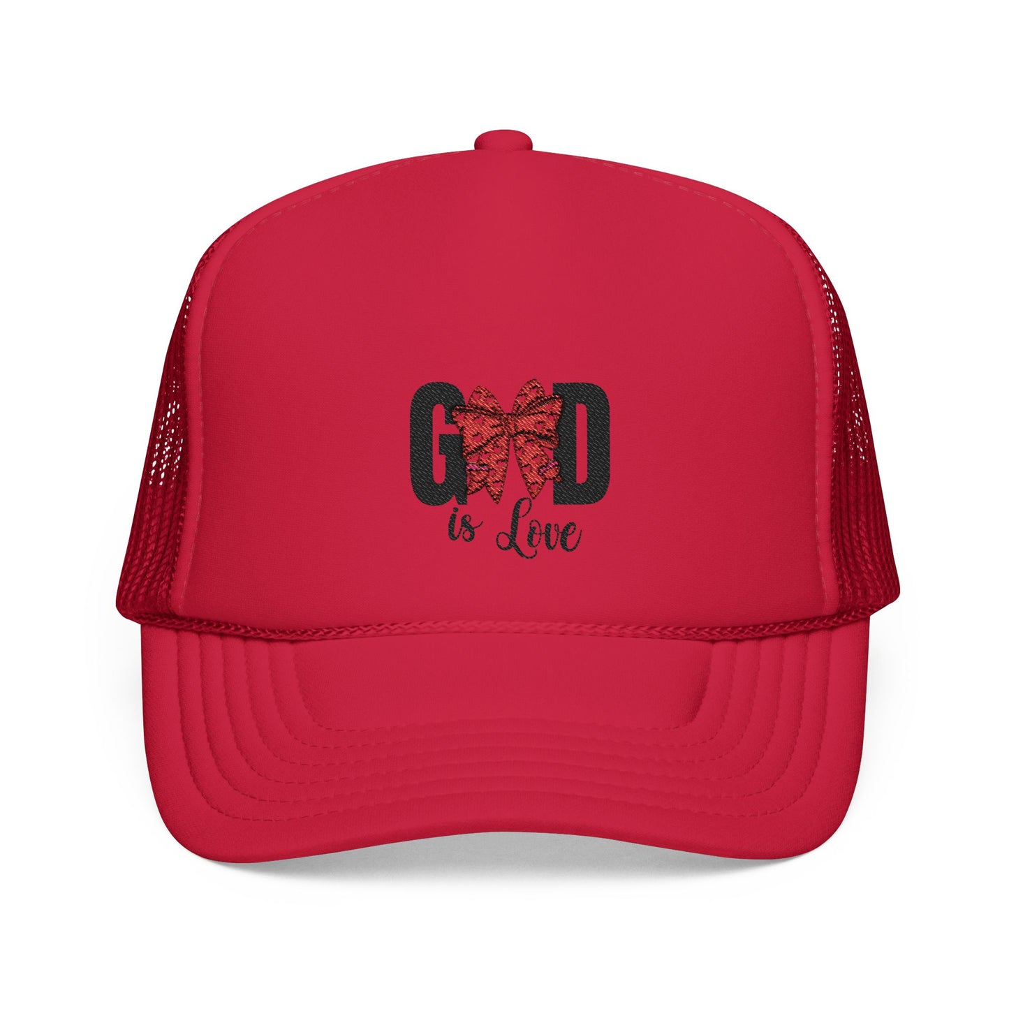 God is Love Embroidered Foam Trucker Hat - Faith-Based Fashion Accessory Gift