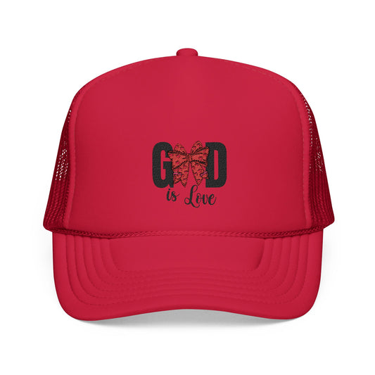 God is Love Embroidered Foam Trucker Hat - Faith-Based Fashion Accessory Gift
