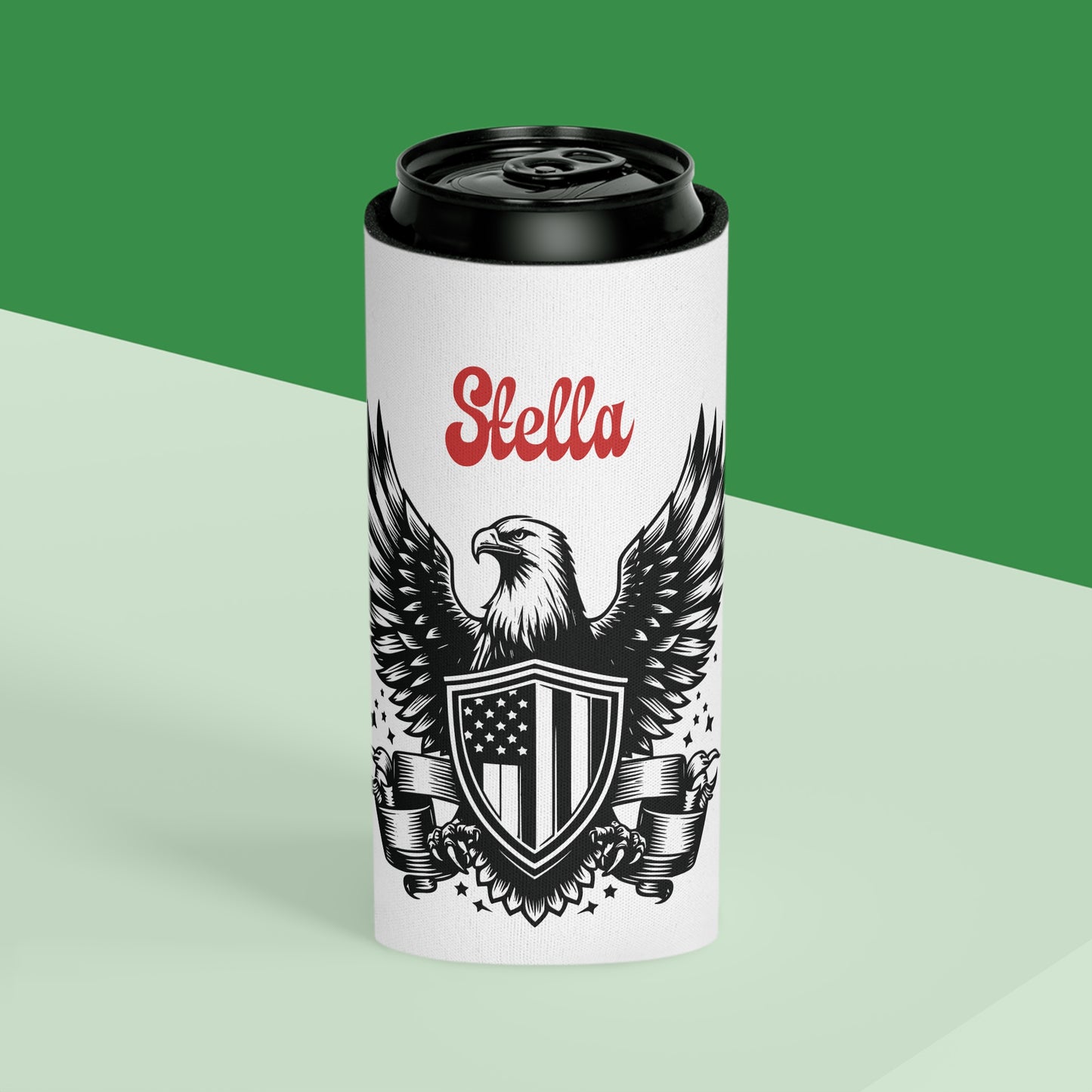 Personalized Patriotic Eagle with Shield Design Can Cooler — (Custom Name)