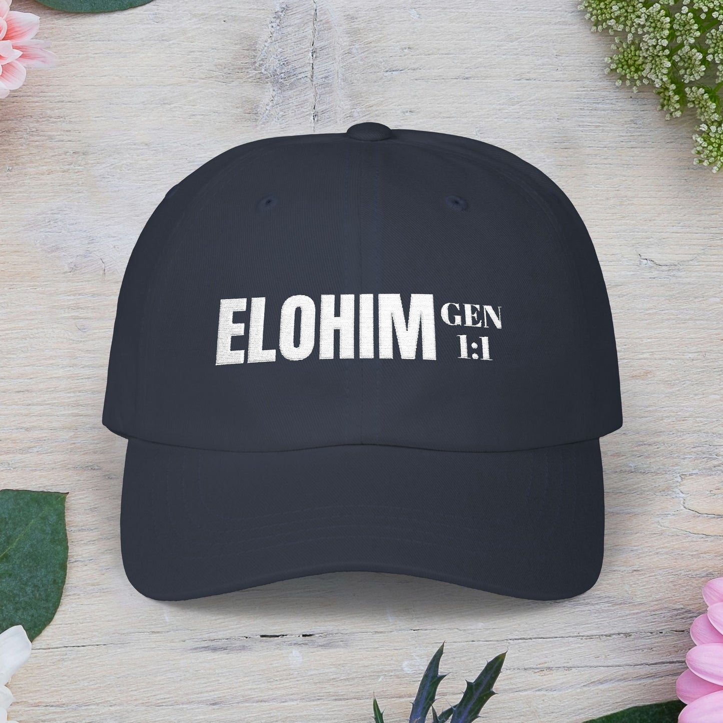 Classic Embroidery Dad Cap with 'ELOHIM, GENESIS 1:1' - Faith-Based Hat, Casual Wear, Gift for Dad, Christian Accessory, Summer Fashion