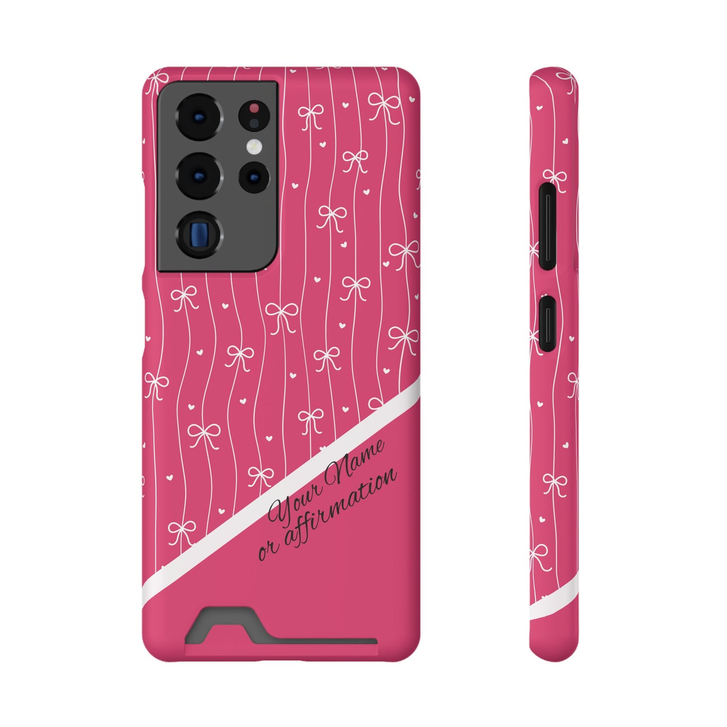 Personalized Pink Bow Coquette iPhone and Samsung Card Case — Custom Name or Affirmation