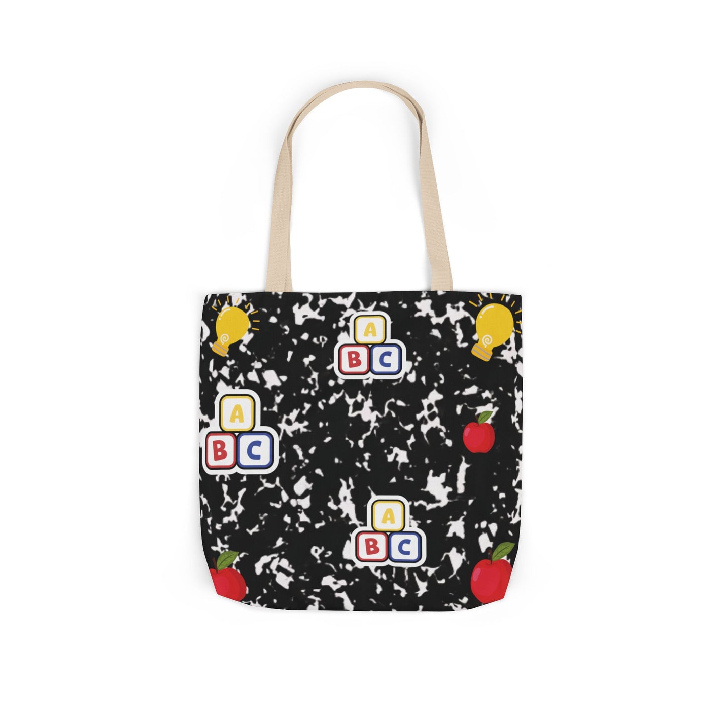 Personalized Black Composition Book Inspired Canvas Tote Bag with Colorful Straps, Cute School Bag, Eco-Friendly Tote, Back to School Shopping Bag, Teacher Gift Idea