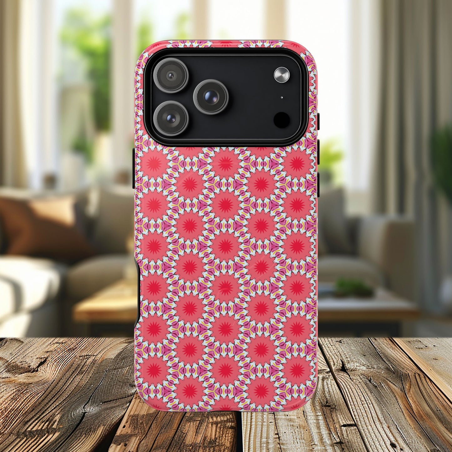 Roseburst Mosaic Vibrant Flower Pattern iPhone Case, Stylish iPhone Cover, Tough Magnetic Case, Floral Gift, Trendy Accessory for Her