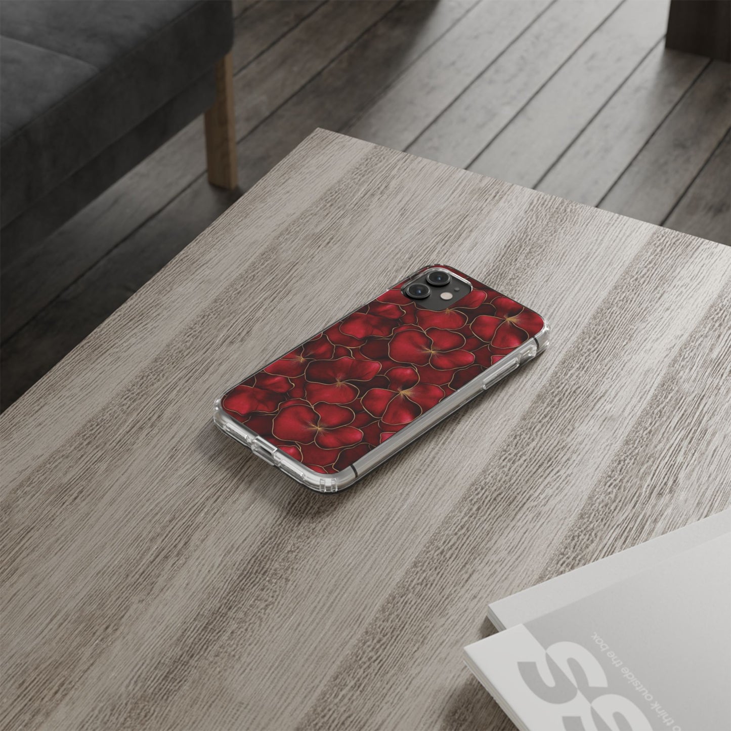 Velvet Petal Noir Floral Petal Clear Impact-Resistant iPhone and Samsung Case.