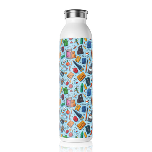 Blue Academic Adventures Slim Water Bottle