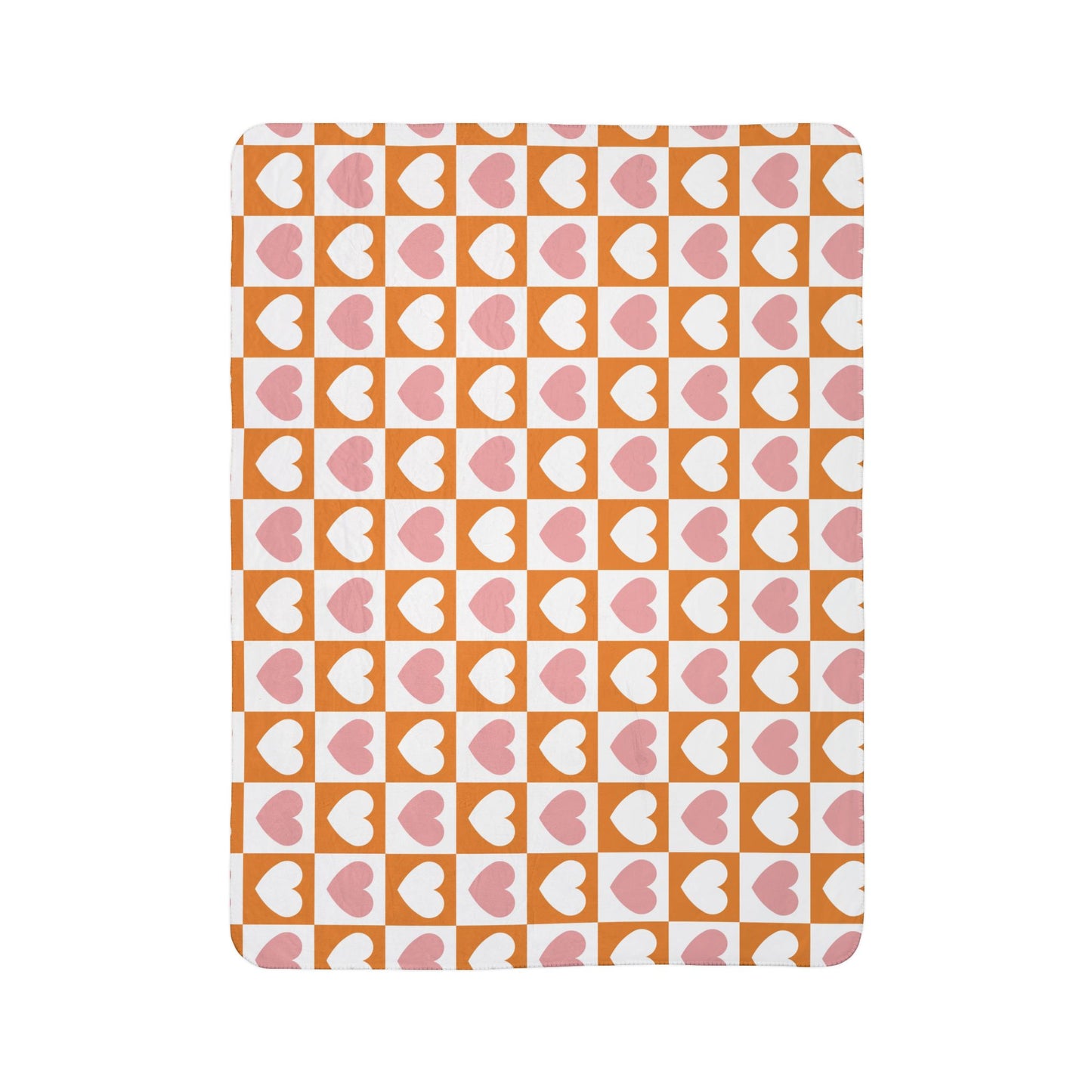 Retro Heart Check Fleece Throw (Pink & Peach) Sherpa Blanket — Gift for Her and Gift for Him