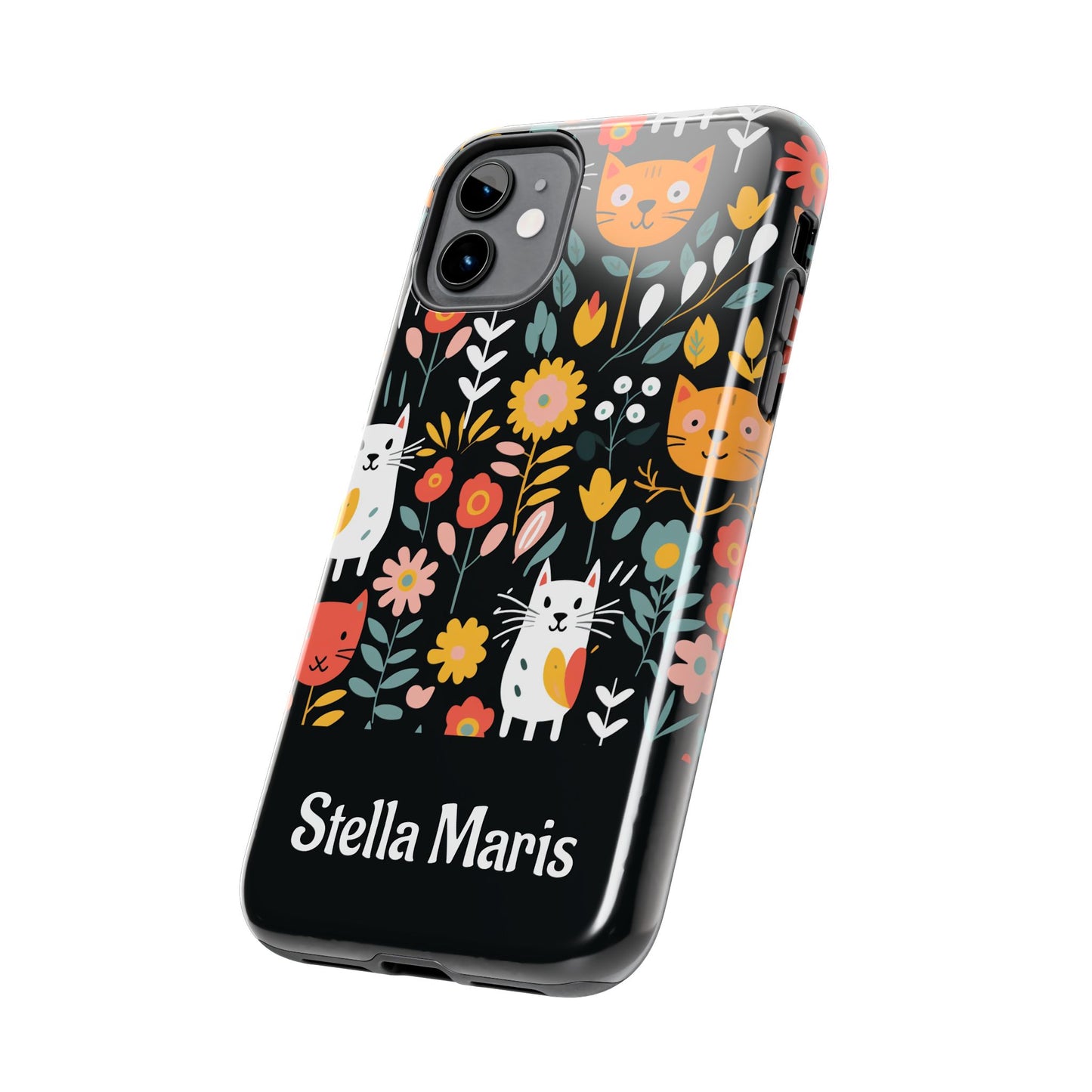 Personalized Whimsical Feline Garden Tough Phone Case — Custom Name iPhone & Samsung