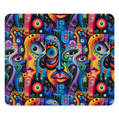 Psychedelic Visions Colorful Abstract Faces Mouse Pad - Artistic Desk Accessory