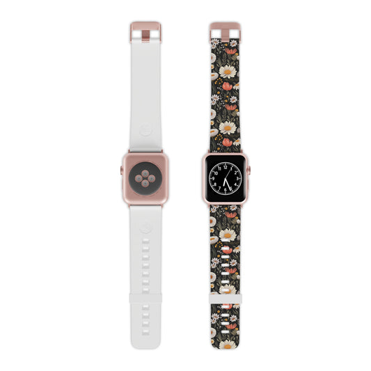 Blossom Elegance: Noir Garden Floral Pattern Apple Watch Band - Stylish & Comfortable