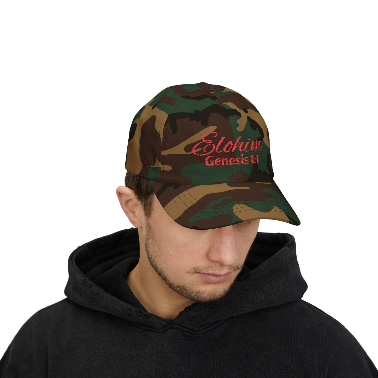 Classic Embroidery Dad Cap with 'ELOHIM, GENESIS 1:1' - Faith-Based Hat, Casual Wear, Gift for Dad, Christian Accessory, Summer Fashion