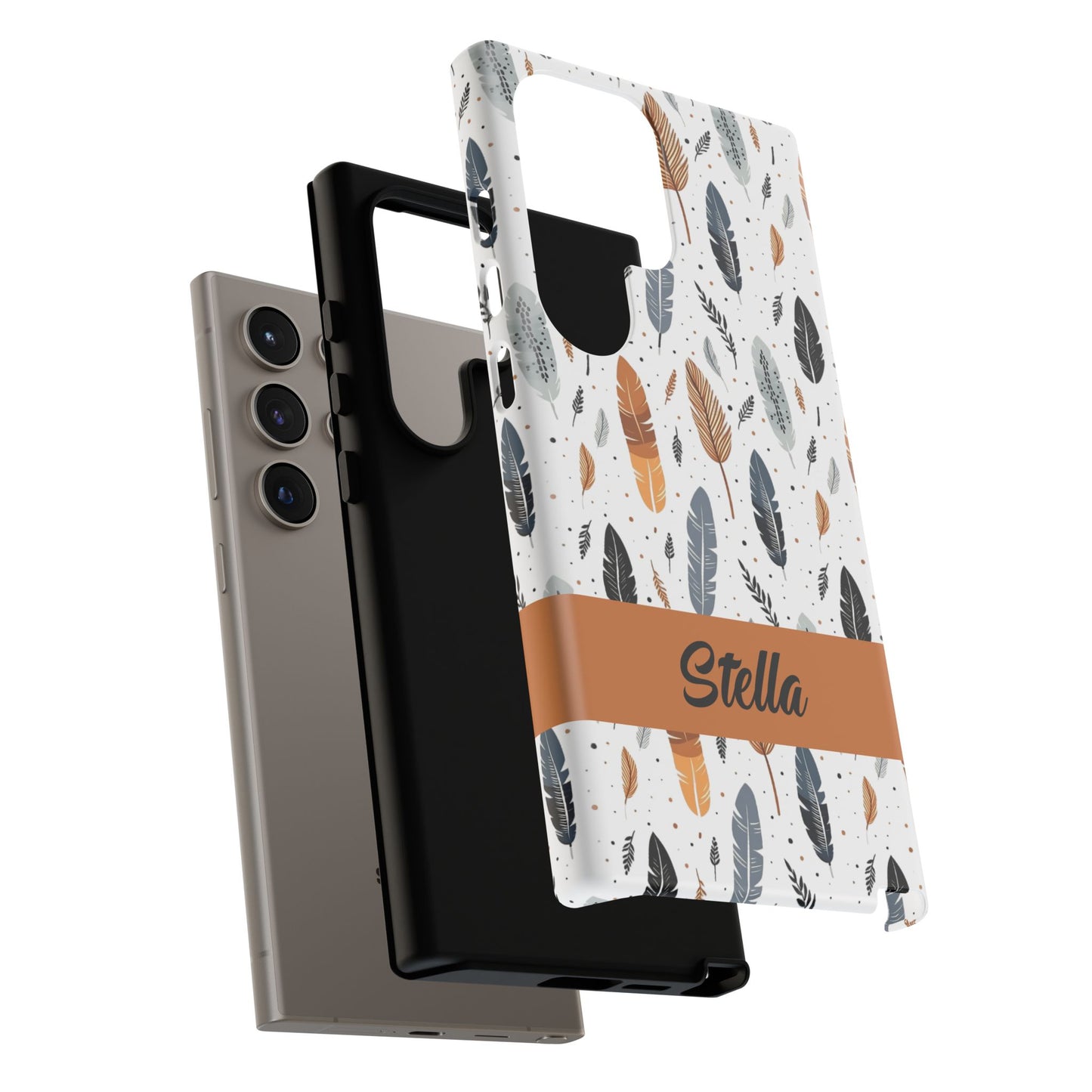 Personalized Whispering Feathers Samsung, Google Pixel and iPhone Case, Custom Name Case.