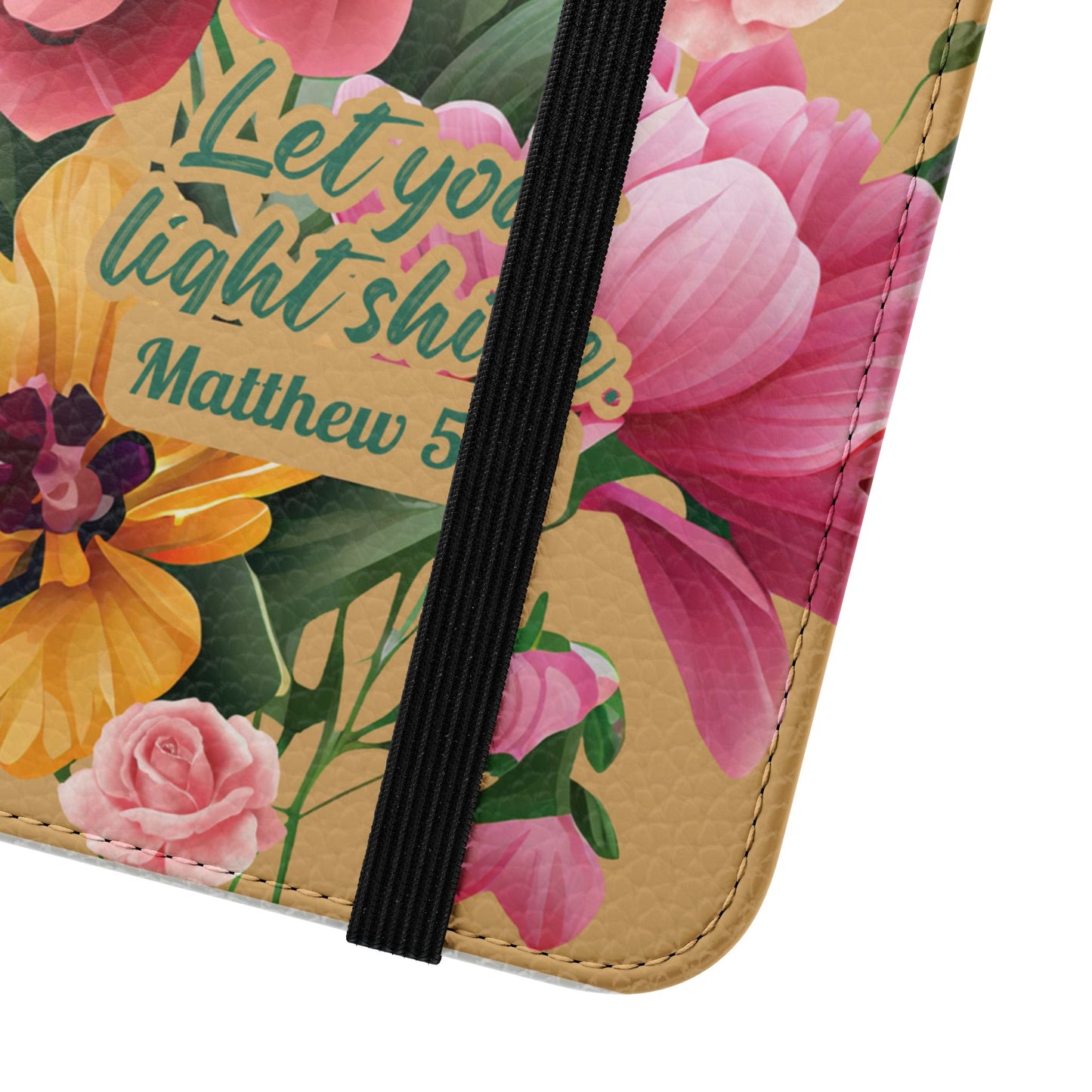 Floral Scripture Flip Case — "Let Your Light Shine" Wallet Phone Cover (Matthew 5:16)