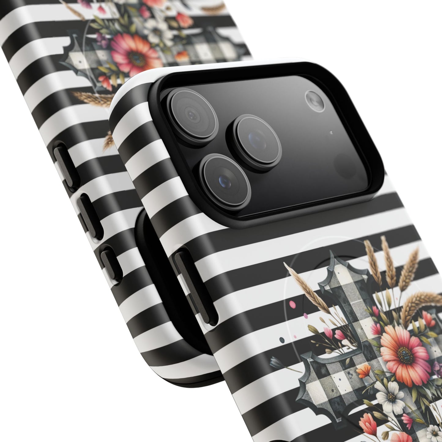 Grace in Bloom Tough Magnetic iPhone Case with Floral Cross Design, Boho iPhone Cover, Striped iPhone Case, Unique Religious Gift, Trendy Cell iPhone Accessory.