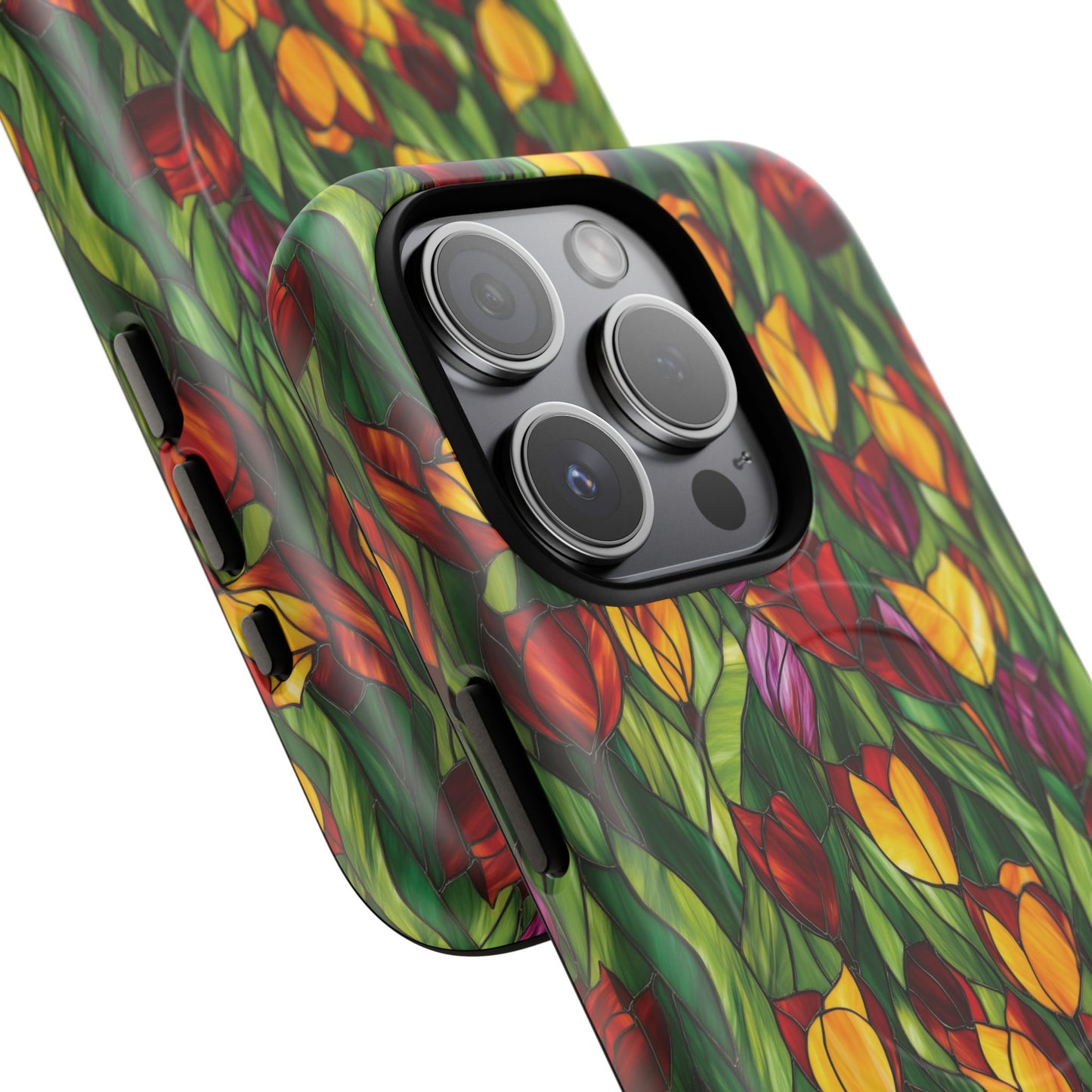 Floral Luminous Whirl Tough Magnetic iPhone Case, Stylish Protection for Everyday Life, Gift for Flower Lovers, Unique iPhone Accessory, Stained Glass iPhone Protection.