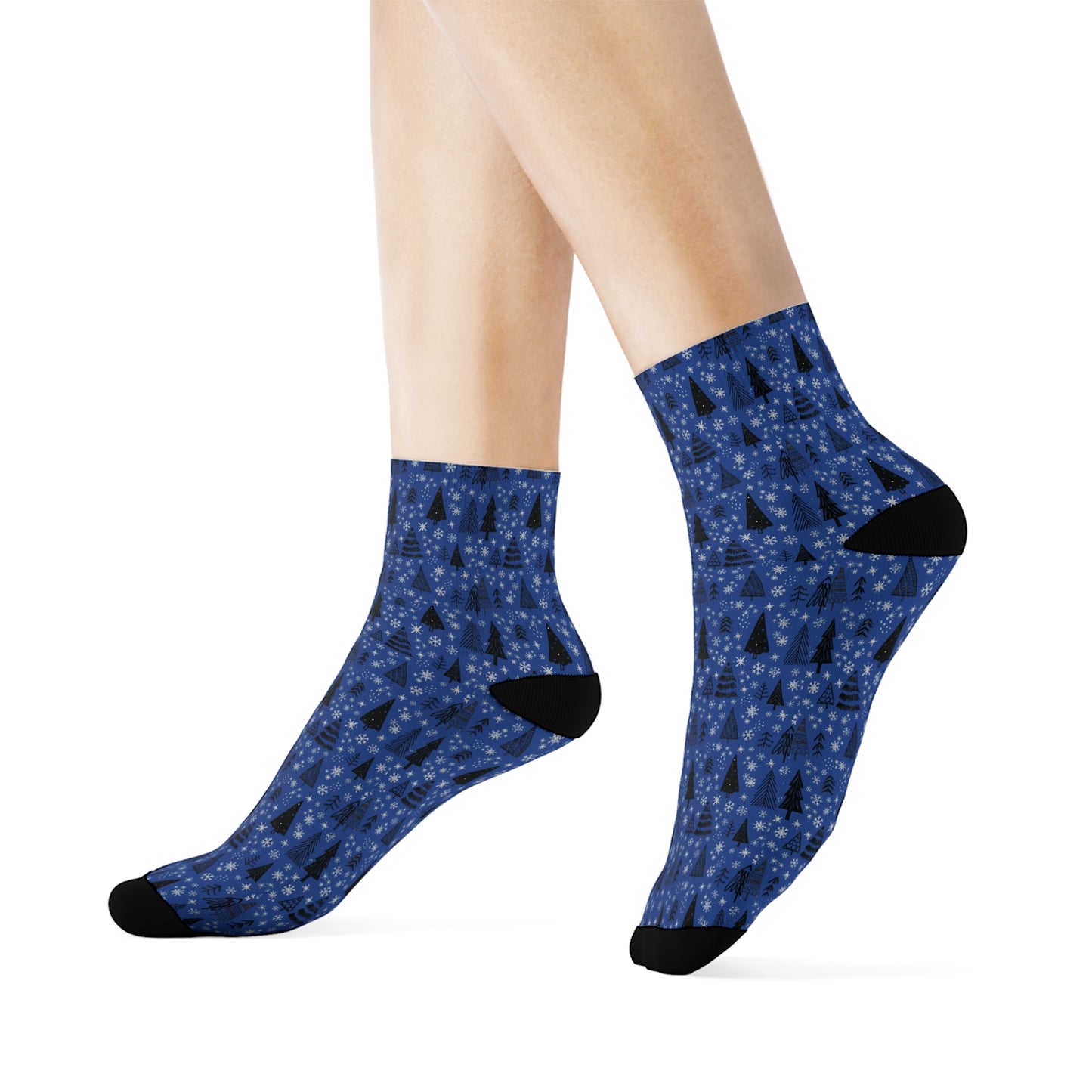 Winter Wonderland Navy Crew Socks - Soft & Elastic Polyester/Spandex Blend - One Size Fits All