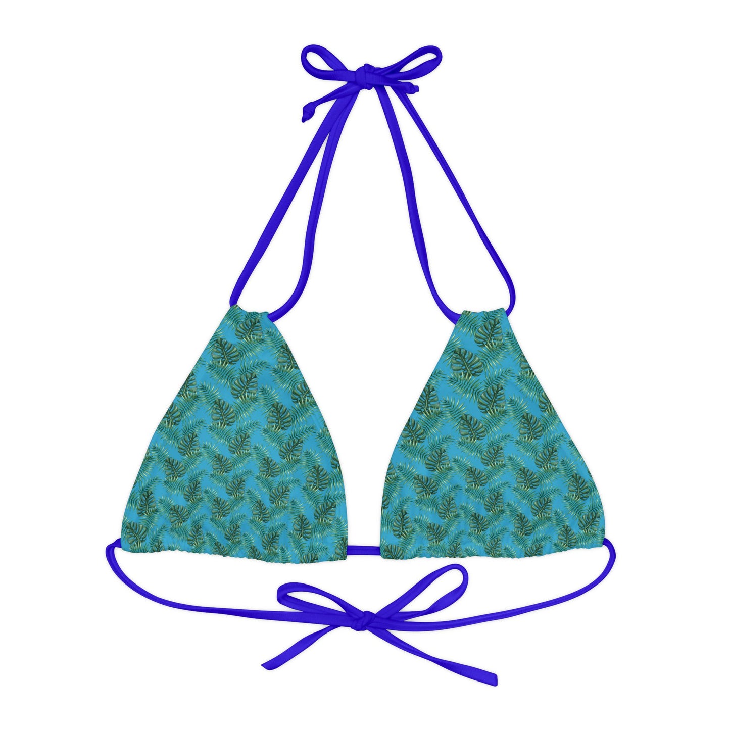 Turquoise Tropical Bliss Strappy Triangle Bikini Top (AOP)- (PY)