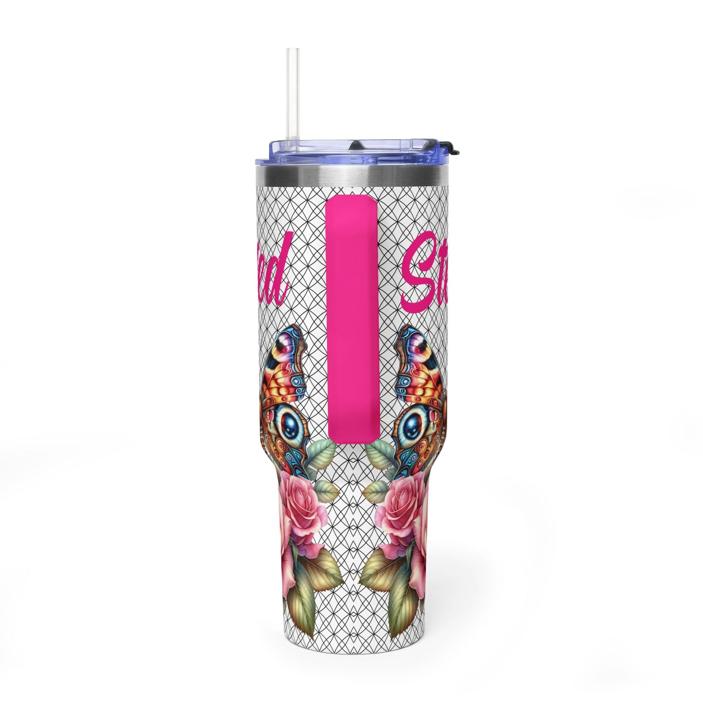 40oz Floral Butterfly Tumbler — Personalized "Name and Affirmation" Vacuum Insulated Cup