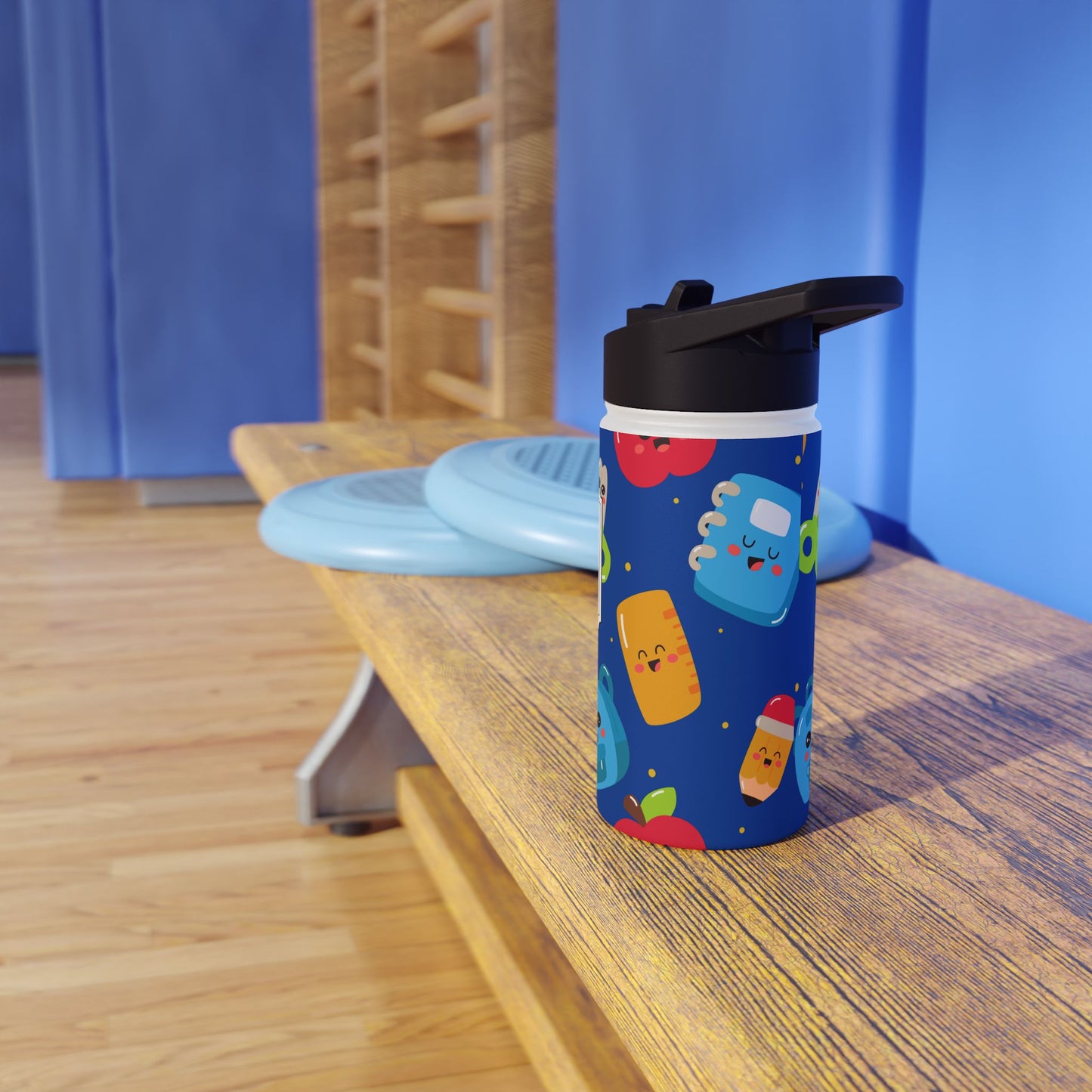 Personalized Blue Kawaii Composition Book Inspired Stainless Steel Water Bottle for Kids, School Supplies, Eco-Friendly Drinkware, Back to School, Teacher Gifts