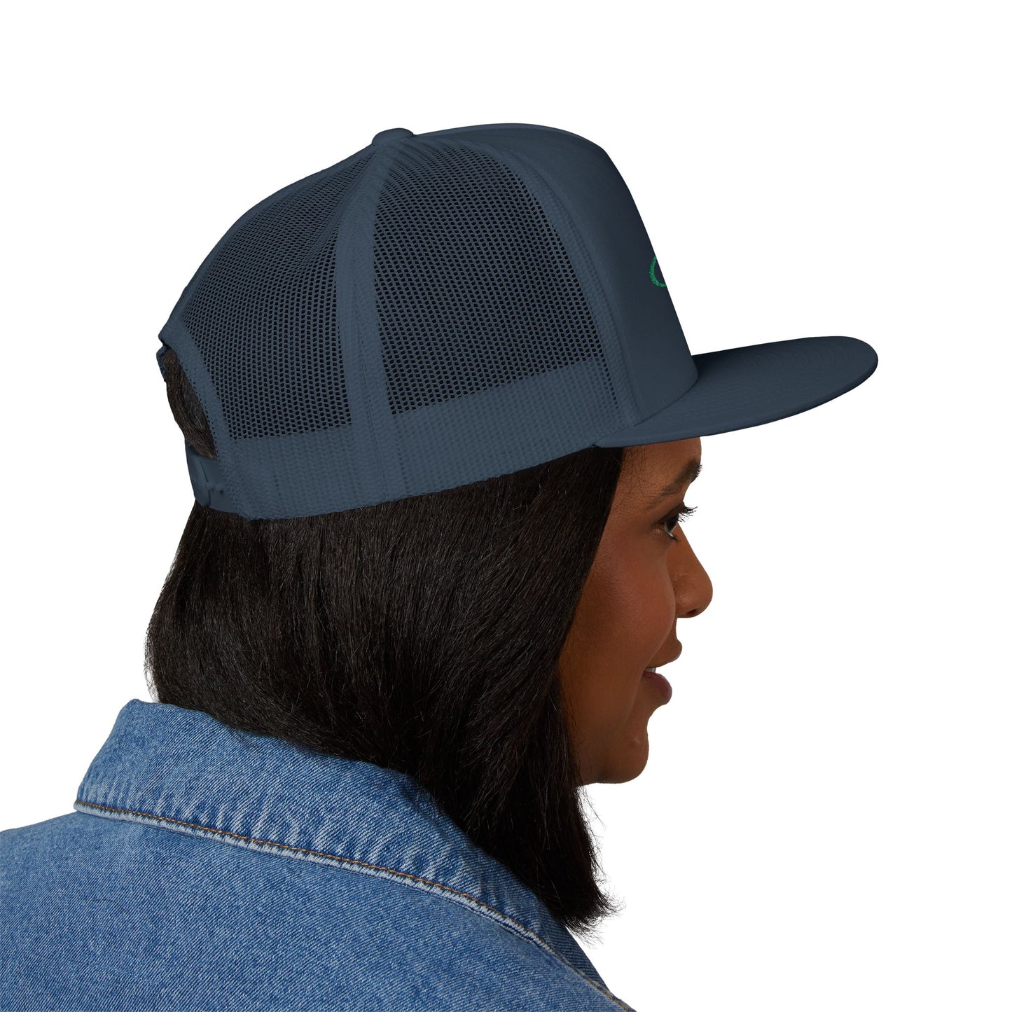 Green 'ELOHIM, GENESIS 1:1'  Embroidered 5 Panel Trucker Cap | Casual Style Hat, Adjustable, Unisex, Perfect Gift for Outdoors, Festivals, Daily Wear