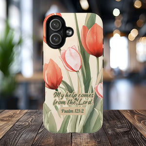 My Help comes from the Lord Psalm 121:2, Inspirational Gift, Tough iPhone Magnetic Case Scripture, Floral Bible Verse, MagSafe® iPhone® Tough Case, iPhone 14, iPhone 15, iPhone 16, Pro, Pro Max, Plus.