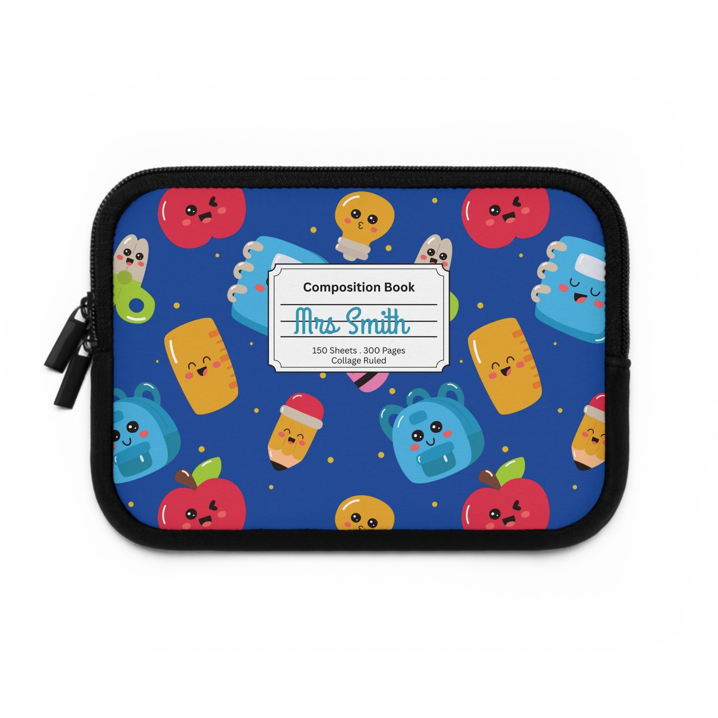 Personalized Blue Kawaii Laptop Sleeve with Composition Book Inspired Design, Customizable Tech Case, School Supplies, Gift for Students, College Essentials, Back to School