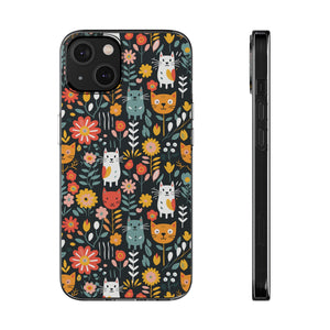 Whimsical Feline Garden Clear Silicone iPhone Cases