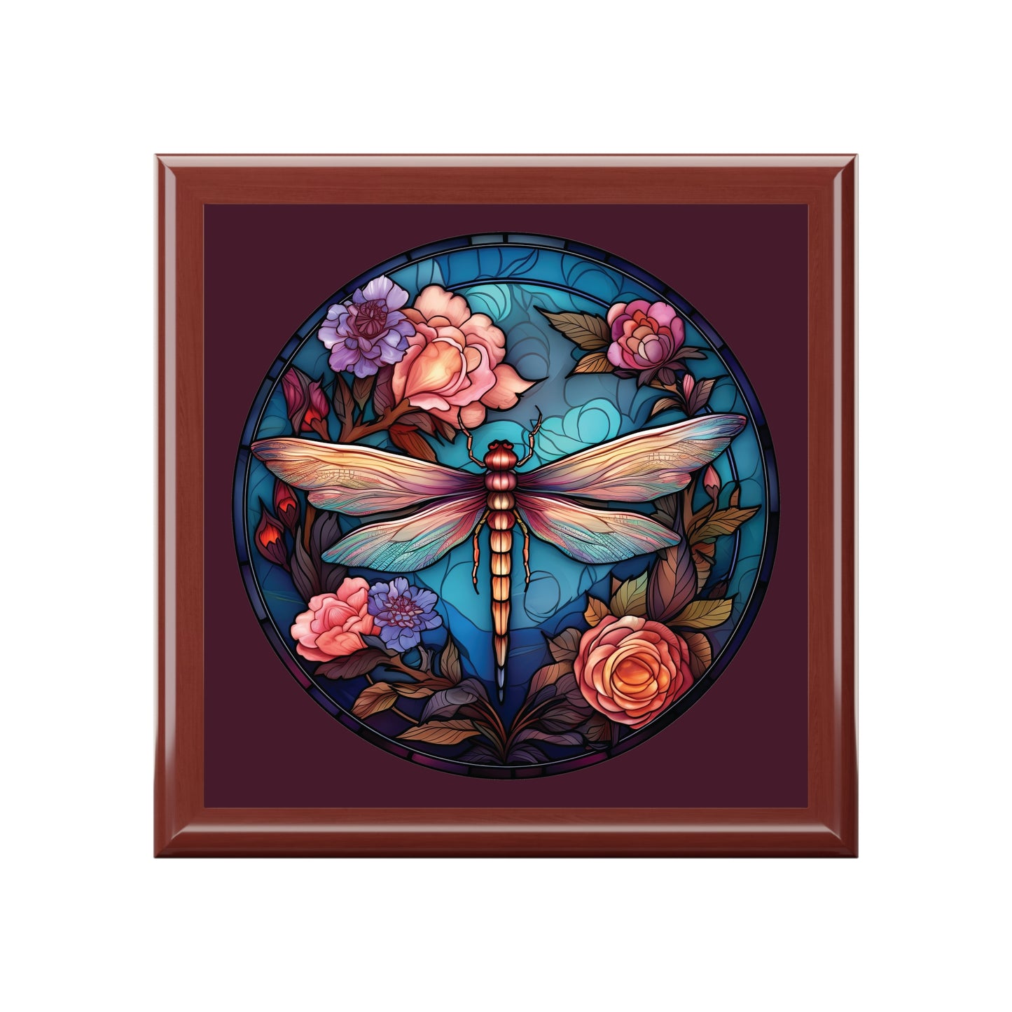 Dragonfly Floral Jewelry Box – Stained Glass Style Trinket Case