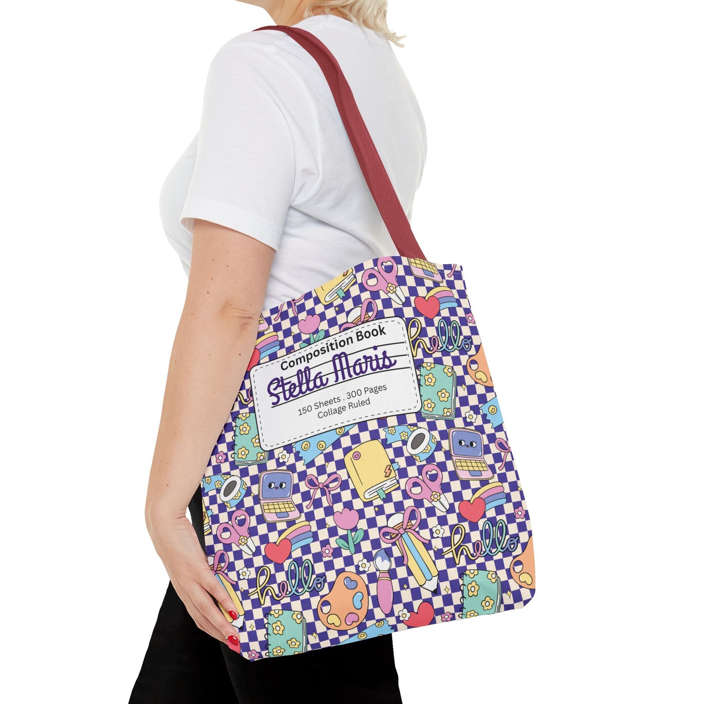 Personalized Purple Doodle Daydream Composition Book Inspired Tote Bag, Back to School Tote, Teacher Gift, Kids Bag, Custom Name Bag, Educational Accessories, Back to School Tote Bag.